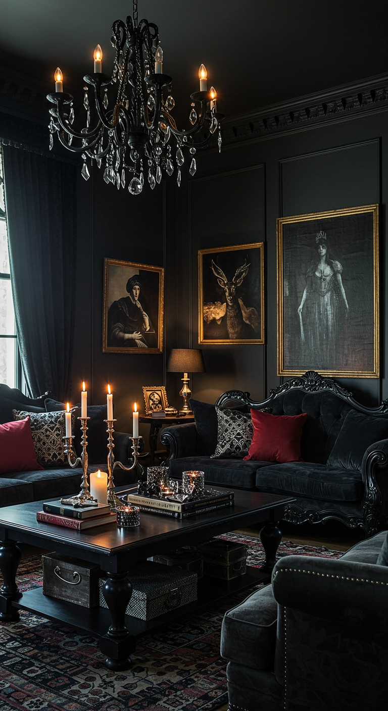 Dunkles und elegantes Wohnzimmer