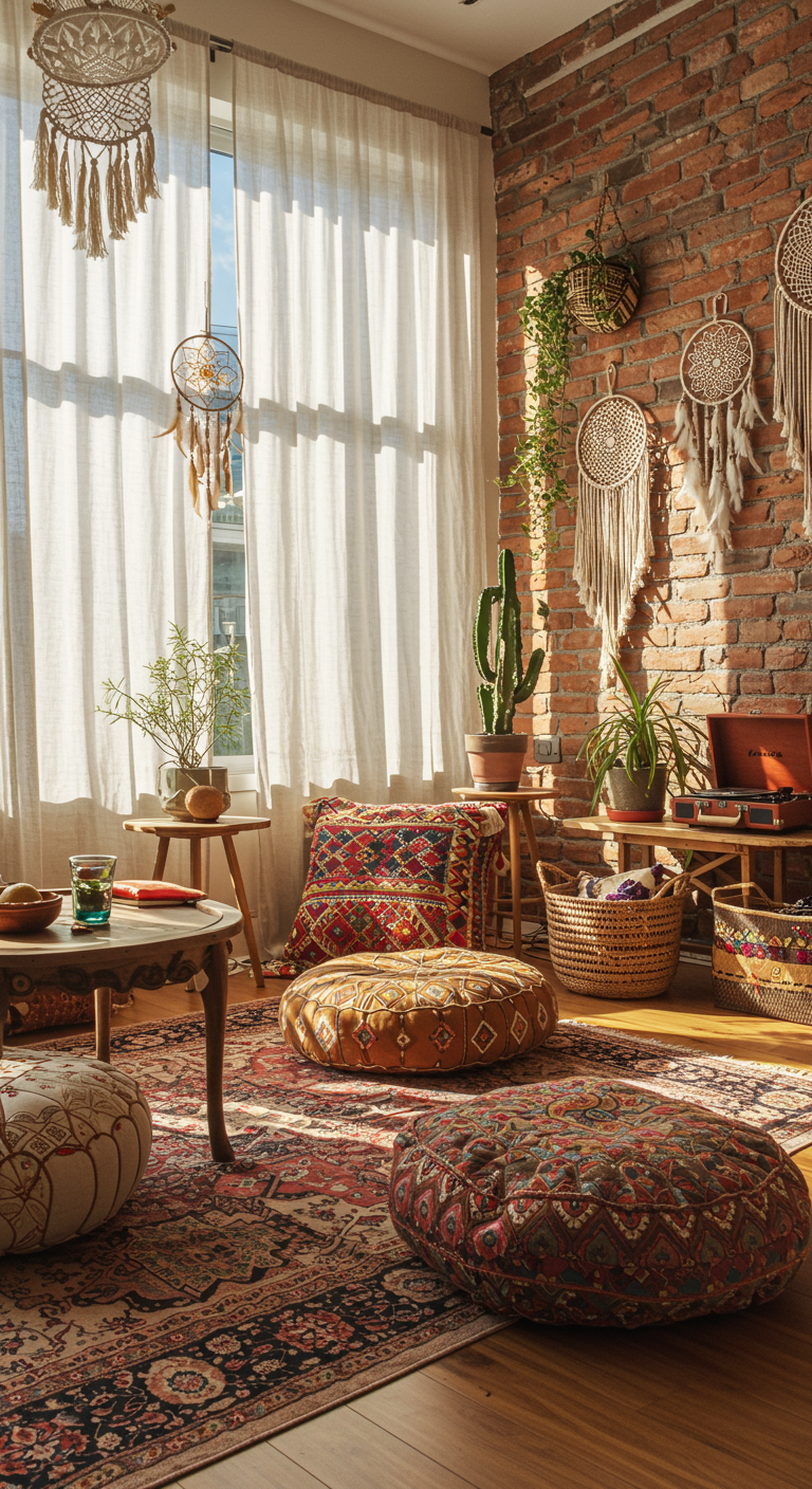 Boho Wohnzimmer mit Kissen