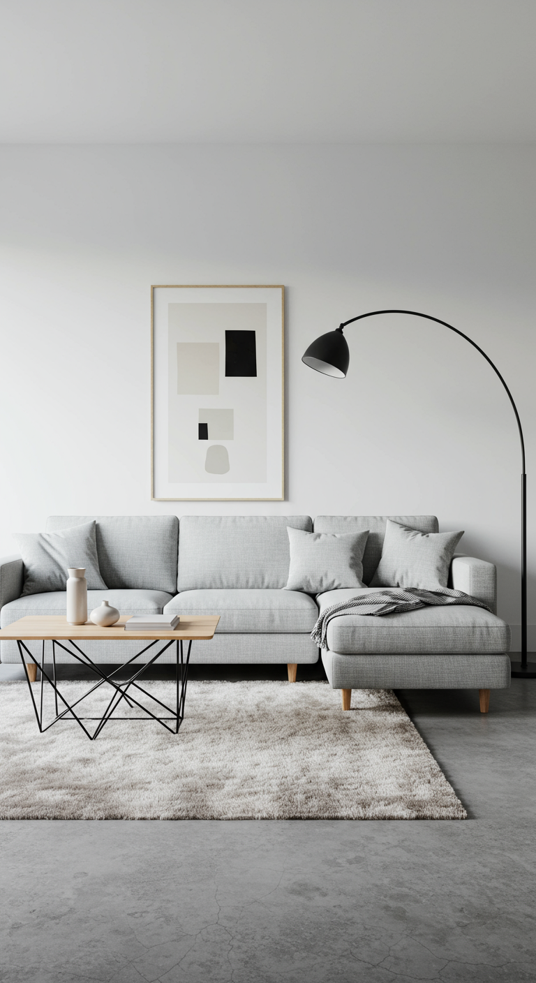 Minimalistisches Wohnzimmer in Grau