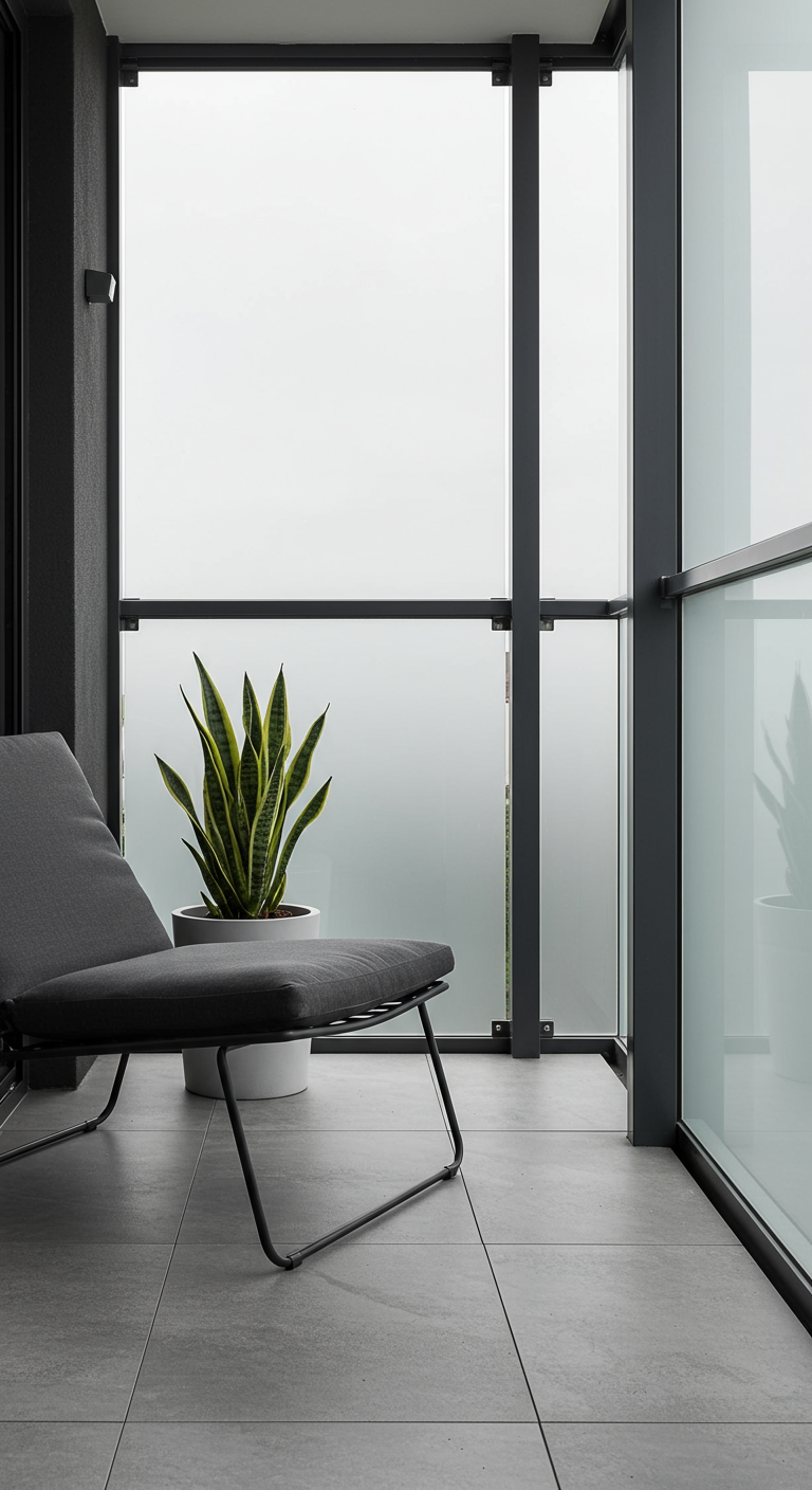 Moderner Balkon mit Sichtschutz aus satiniertem Milchglas