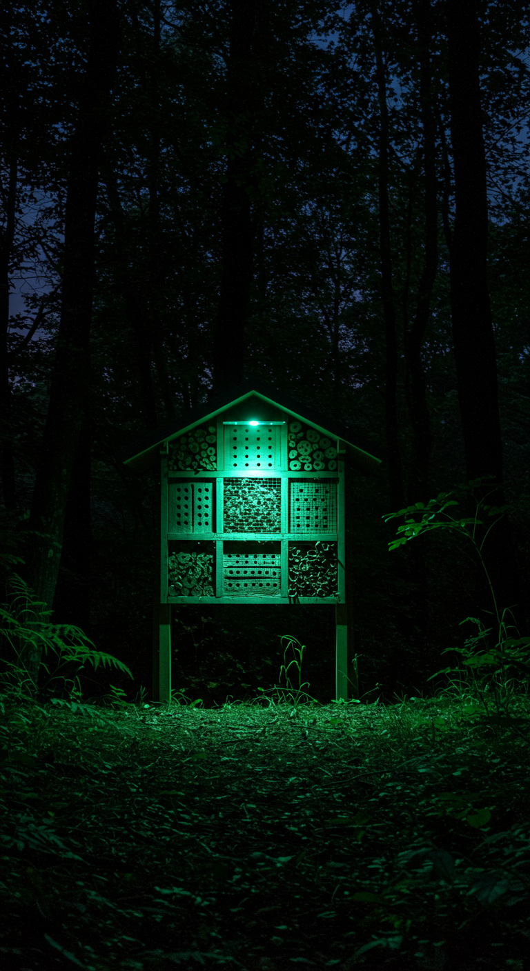 Leuchtendes Insektenhotel Nacht