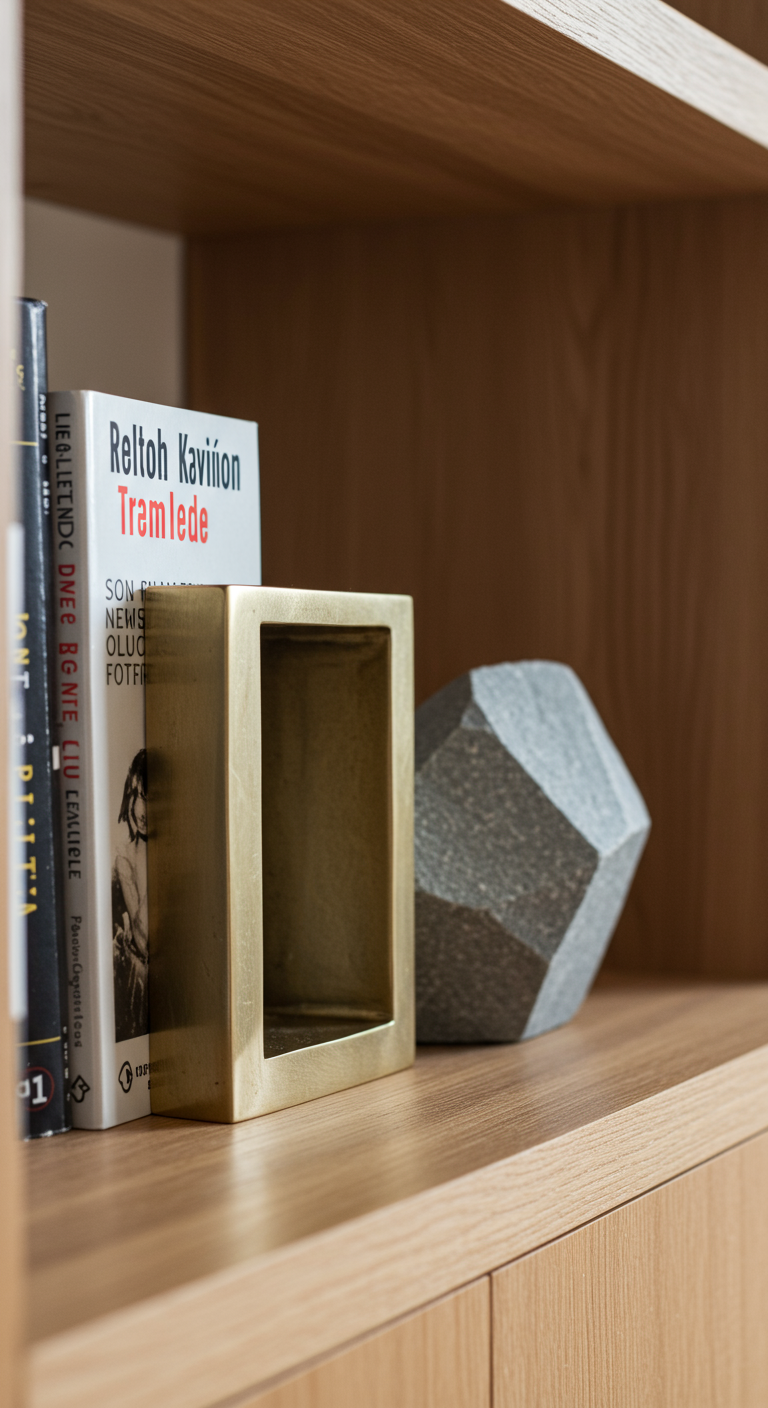 Breite Fensterbank mit blauer Samtpolsterung, Kissen und eingebauten Bücherregalen.