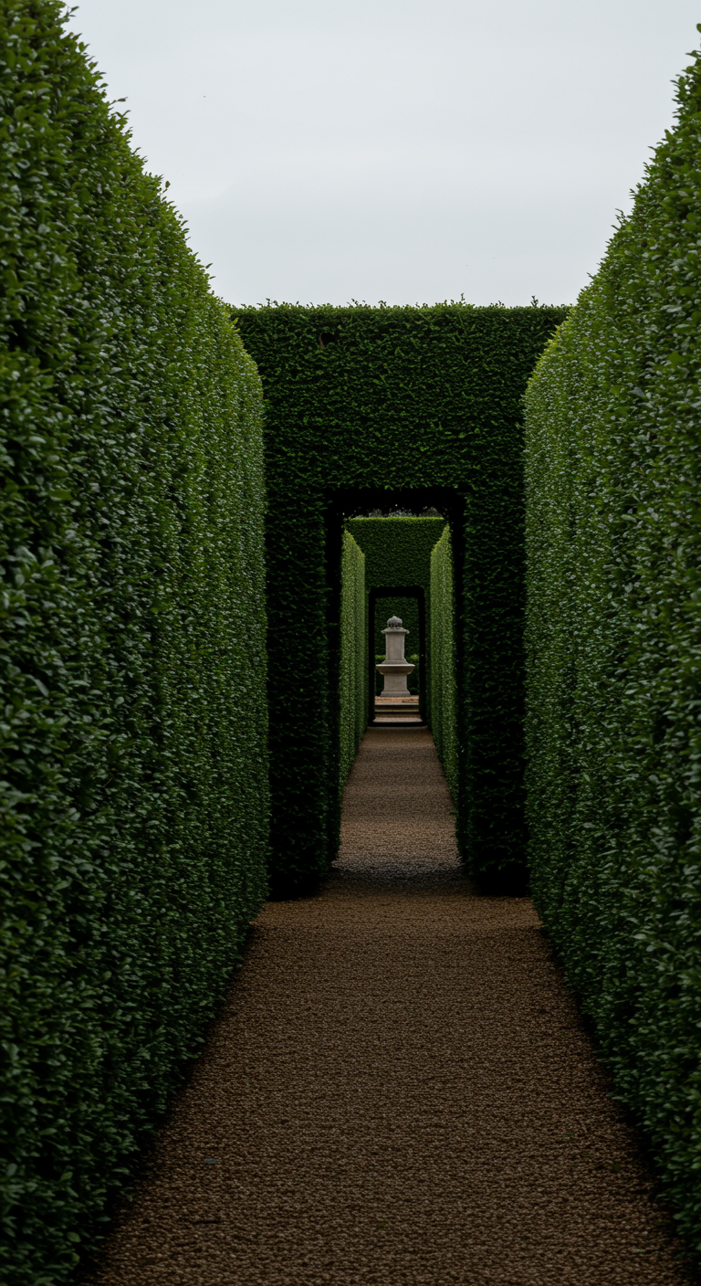 Eingang zu einem Labyrinth aus hohen, dichten grünen Hecken