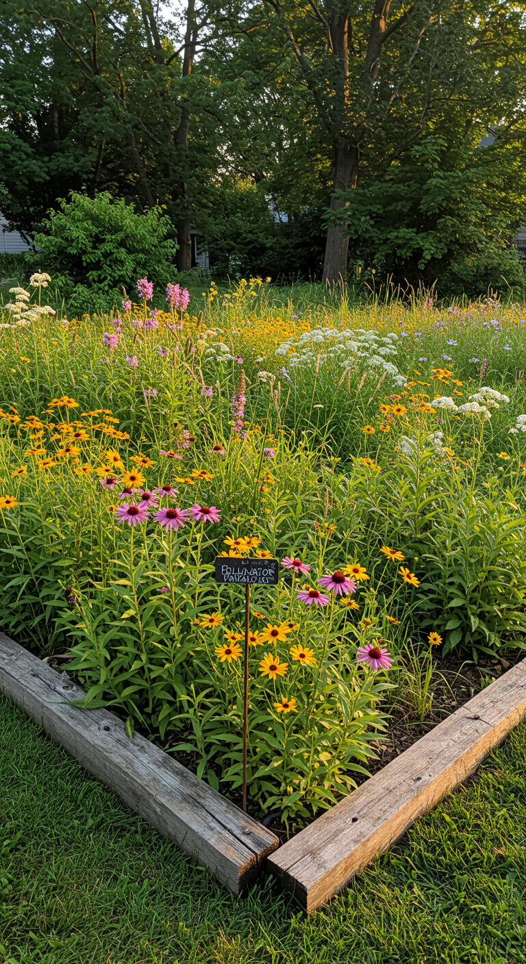 Erhöhtes Blumenbeet mit Sonnenhüten und