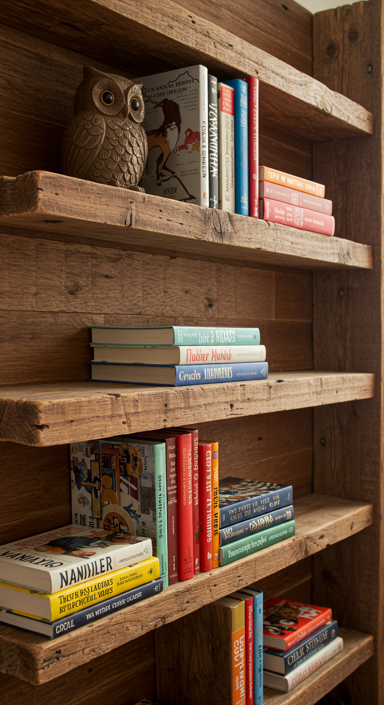 Helle Eingangsnische mit eingebauten weißen Bücherregalen und blauer Wandfarbe.