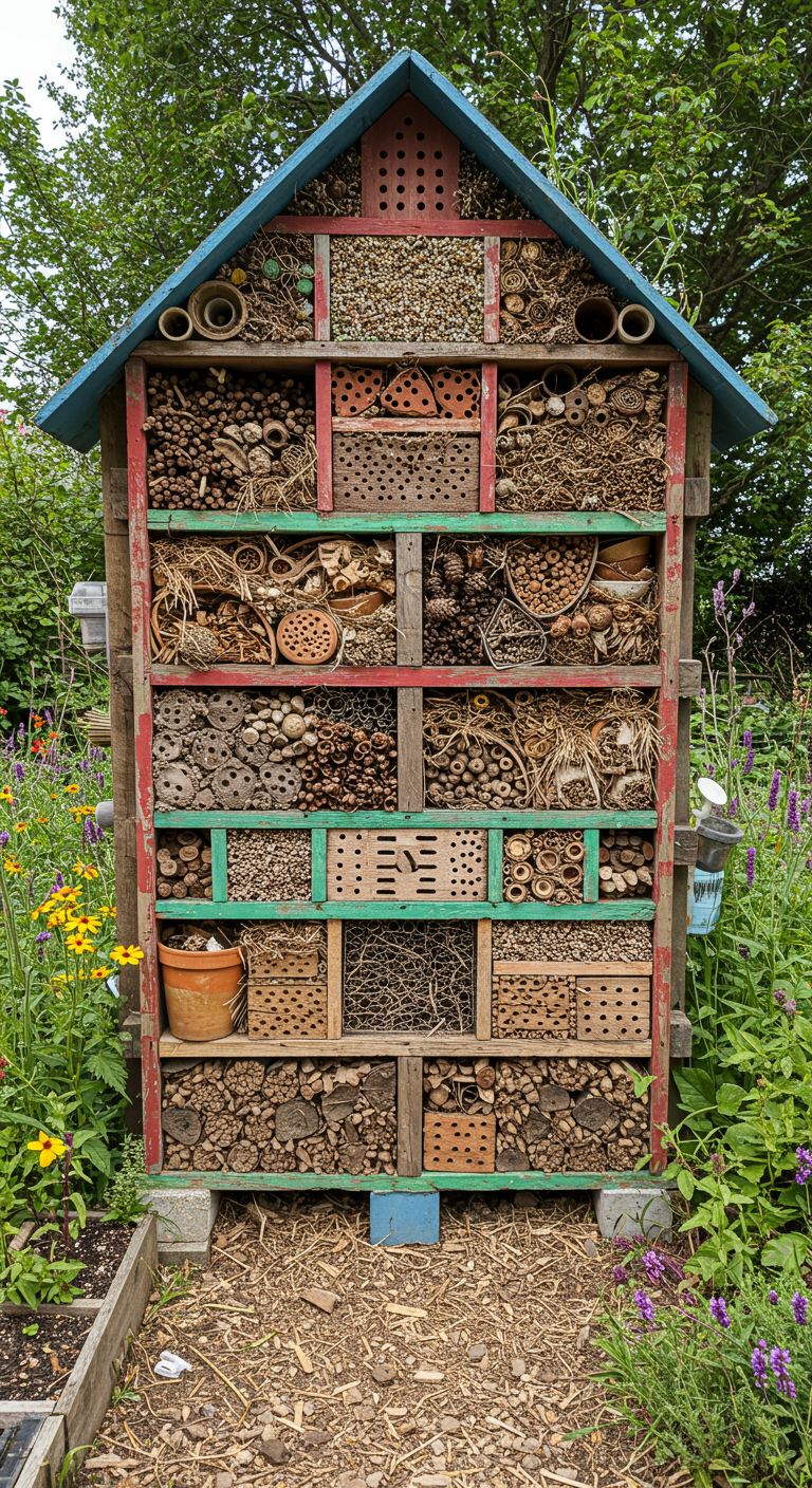 Upcycling-Insektenhotel bunt