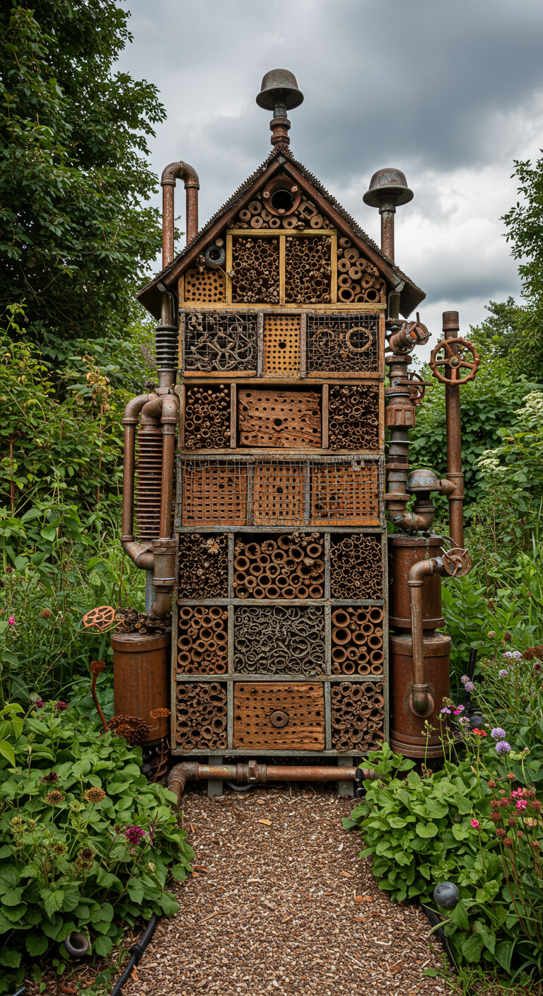 Steampunk Insektenhotel Rohre