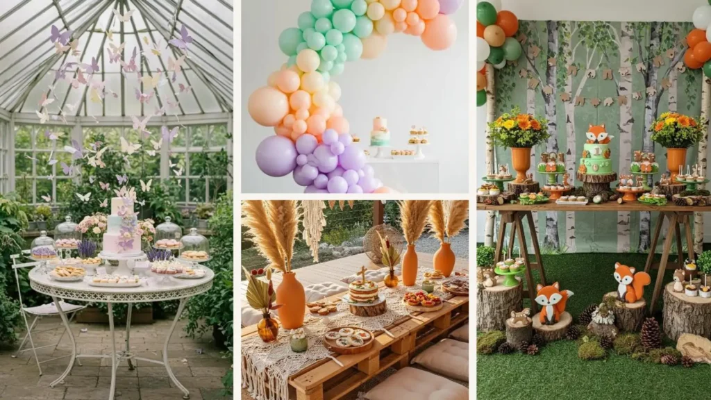 Bezaubernde pastellfarbene Sweet-Table-Arrangements für Tauf-Feiern, mit elegantem Kuchen und liebevollen Desserts.