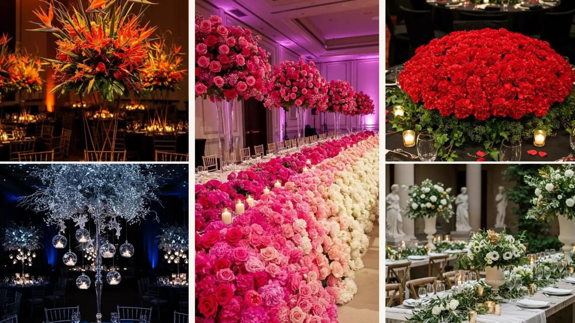 32 opulente Festmahl-Centerpieces: luxuriöse Blumenarrangements und Tafelaufsätze für unvergessliche Gala-Abende.