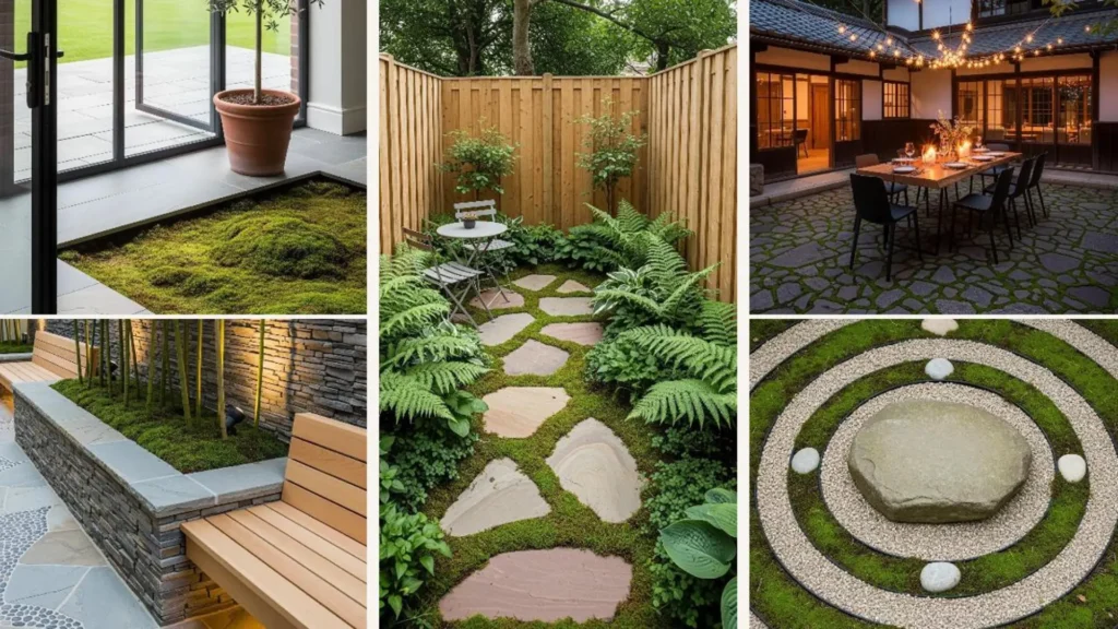 Stilvolle Japandi-Hofgärten mit Naturstein und Moospfaden für kleine Innenhöfe.