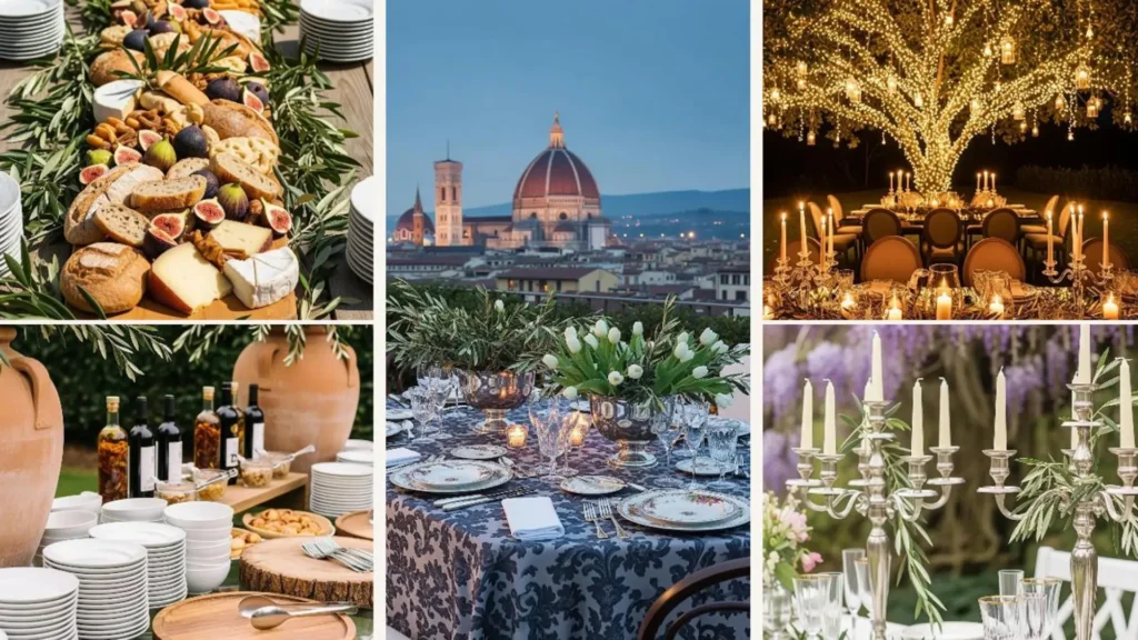 Italienische Tischdeko mit Olivenzweigen und Porzellan für ein romantisches Familienfest