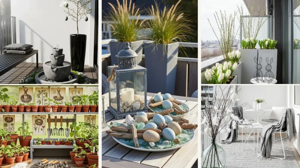 Kreative Osterideen für Balkon und Terrasse im Frühling: Stimmungsvolle Deko mit Eiern, Blumen und Zweigen.