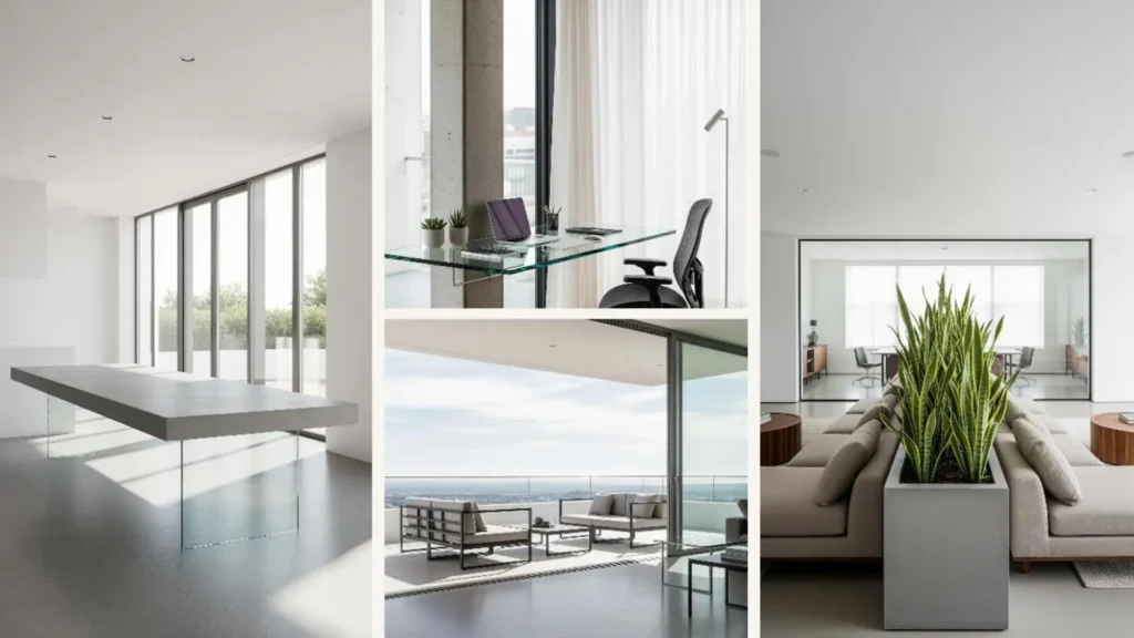 Helle Neubau-Wohnung minimalistisch eingerichtet mit Design aus Glas und Beton.