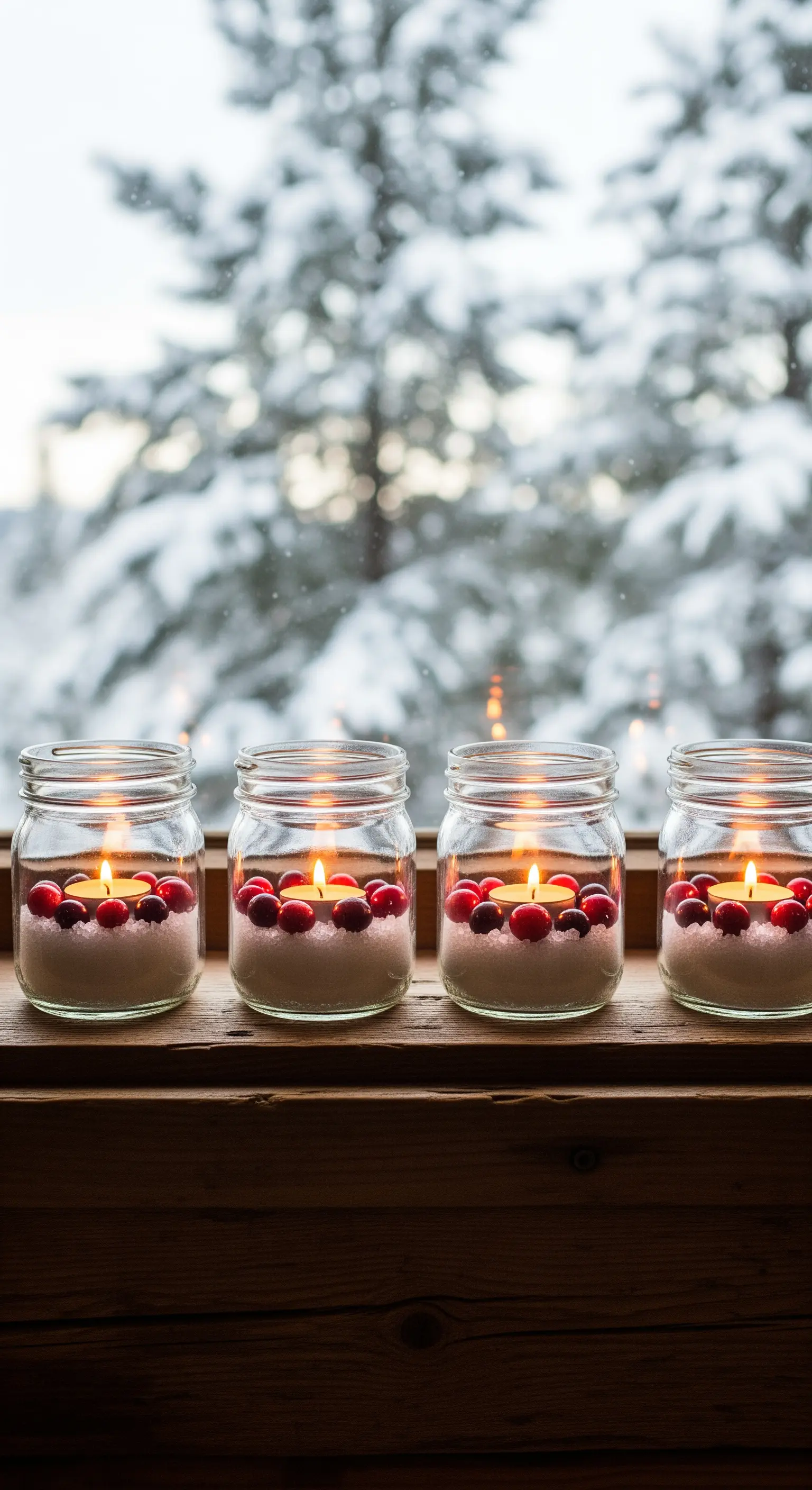 Vier nummerierte Leinenbeutel mit Tannengrün und LED-Kerzen hängen an Holzstab