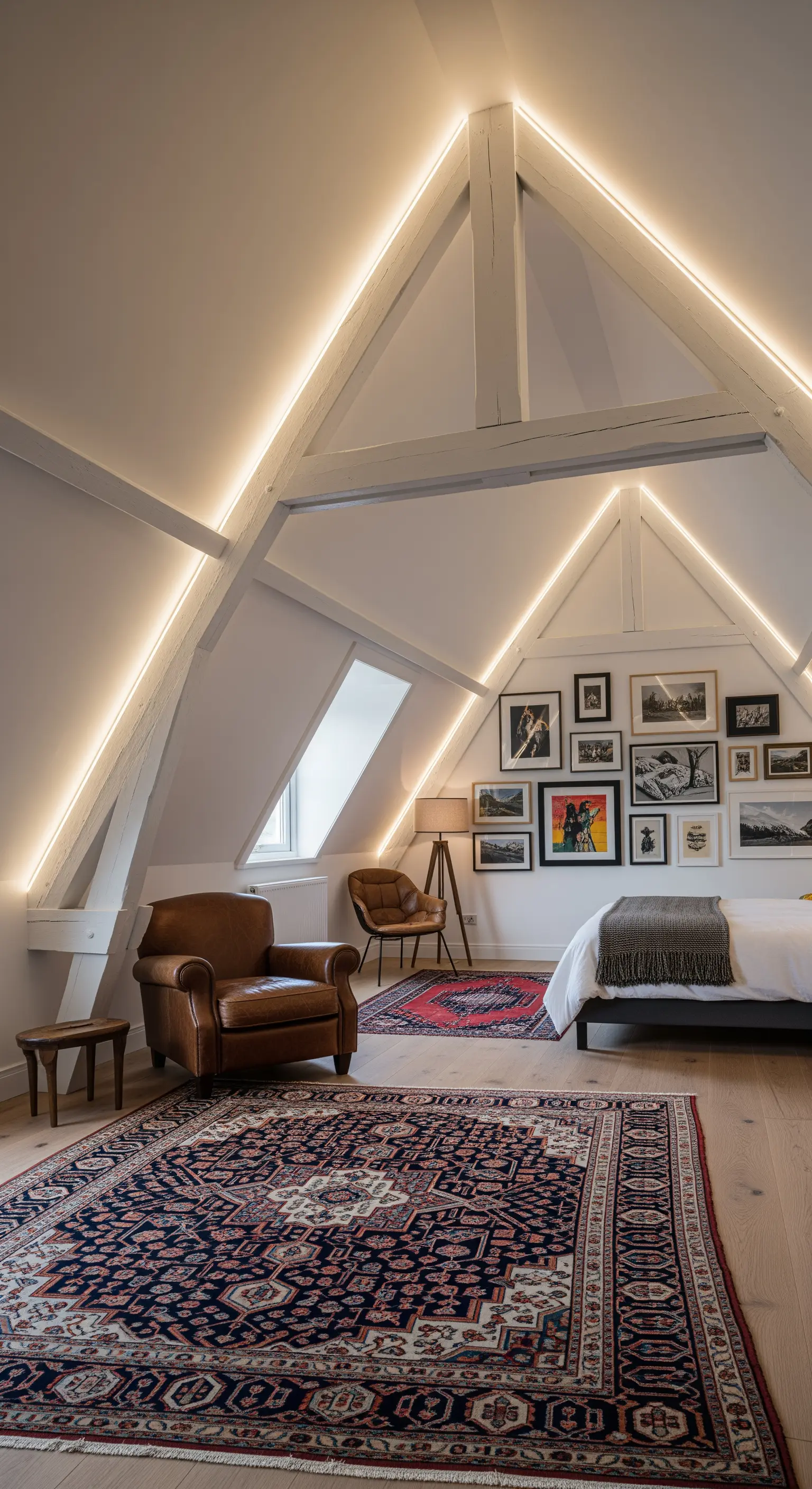 Dachgeschoss Schlafzimmer Balken Beleuchtung