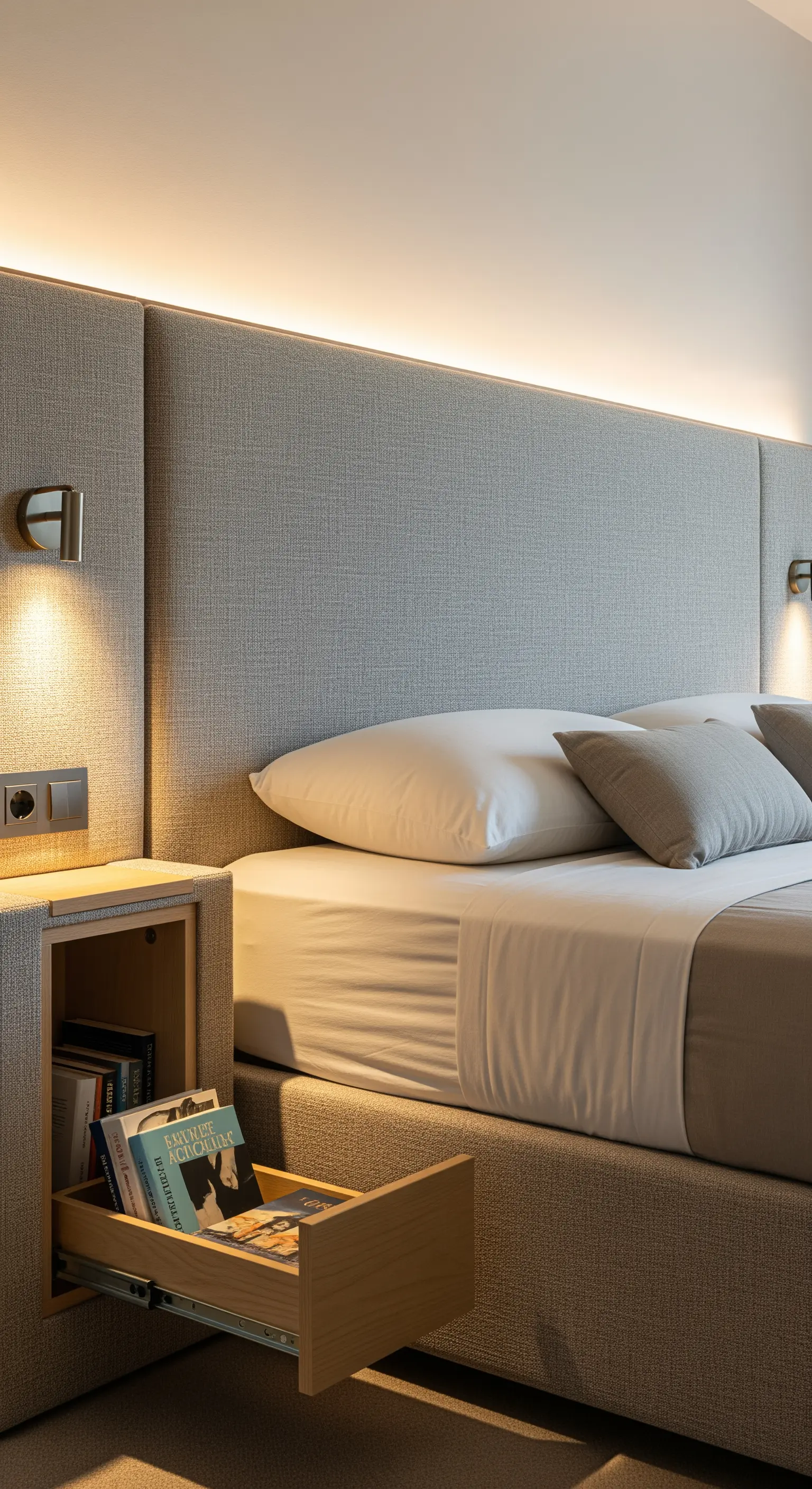 Bettkopfteil mit seitlich ausziehbarer Schublade