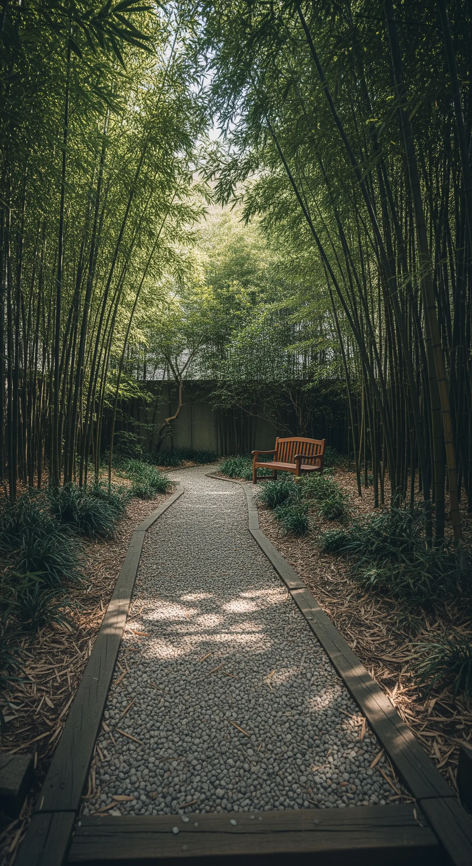 Schmaler Pfad durch hohen Bambuswald