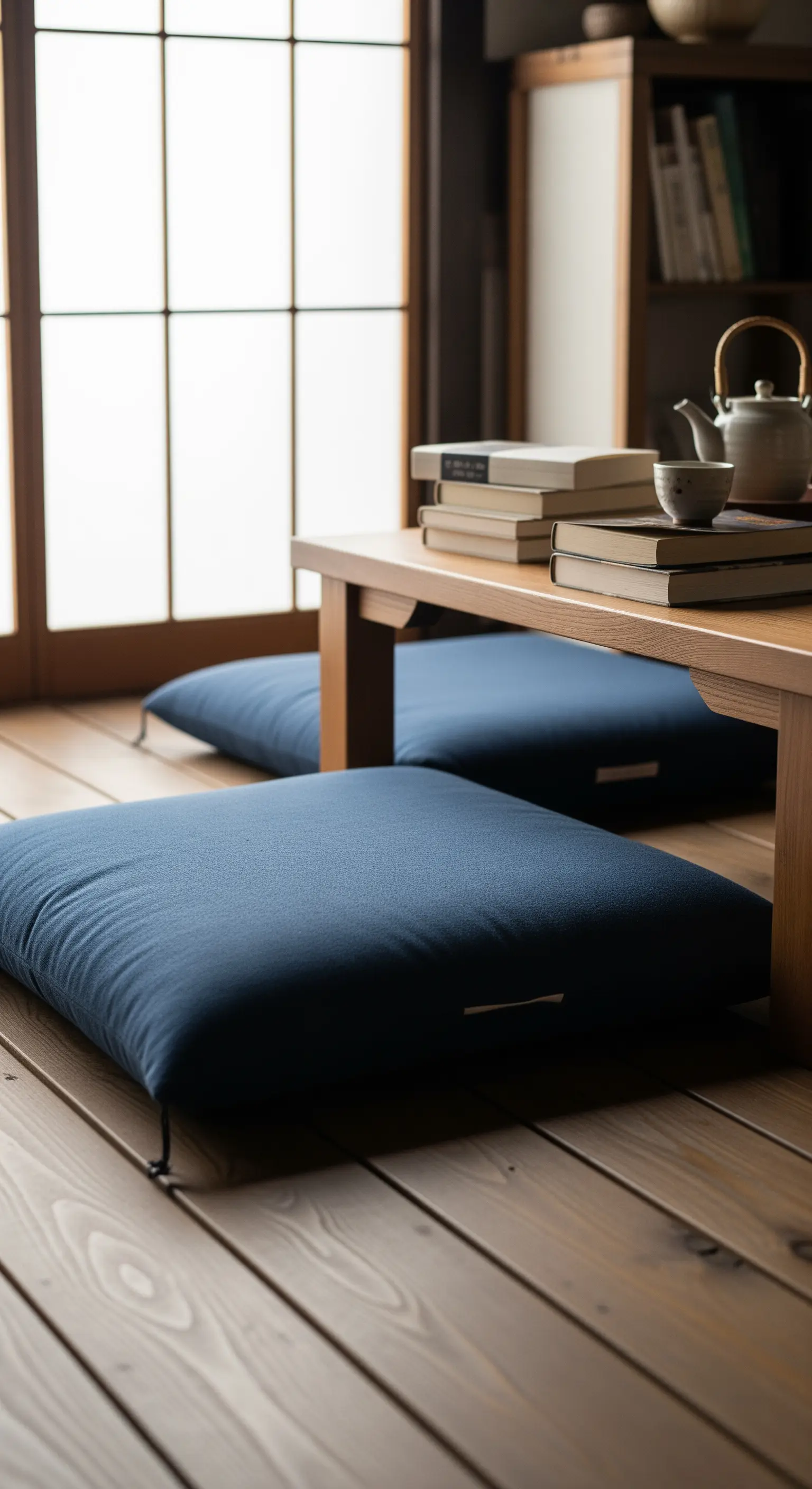 Tatami Raum mit Bodenkissen und Teetisch