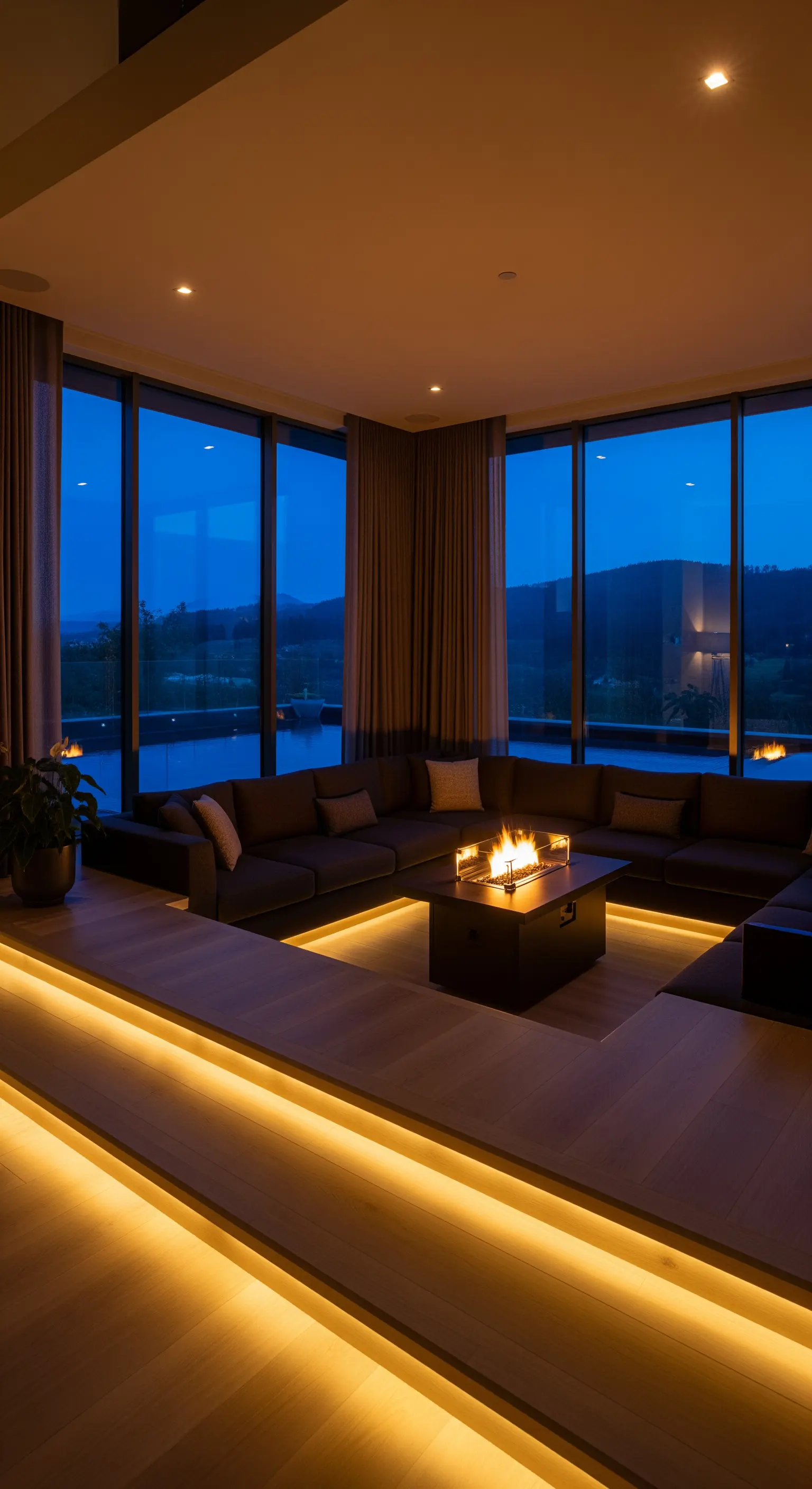 Indirekte Bodenbeleuchtung unter Sitzlandschaft mit Blick