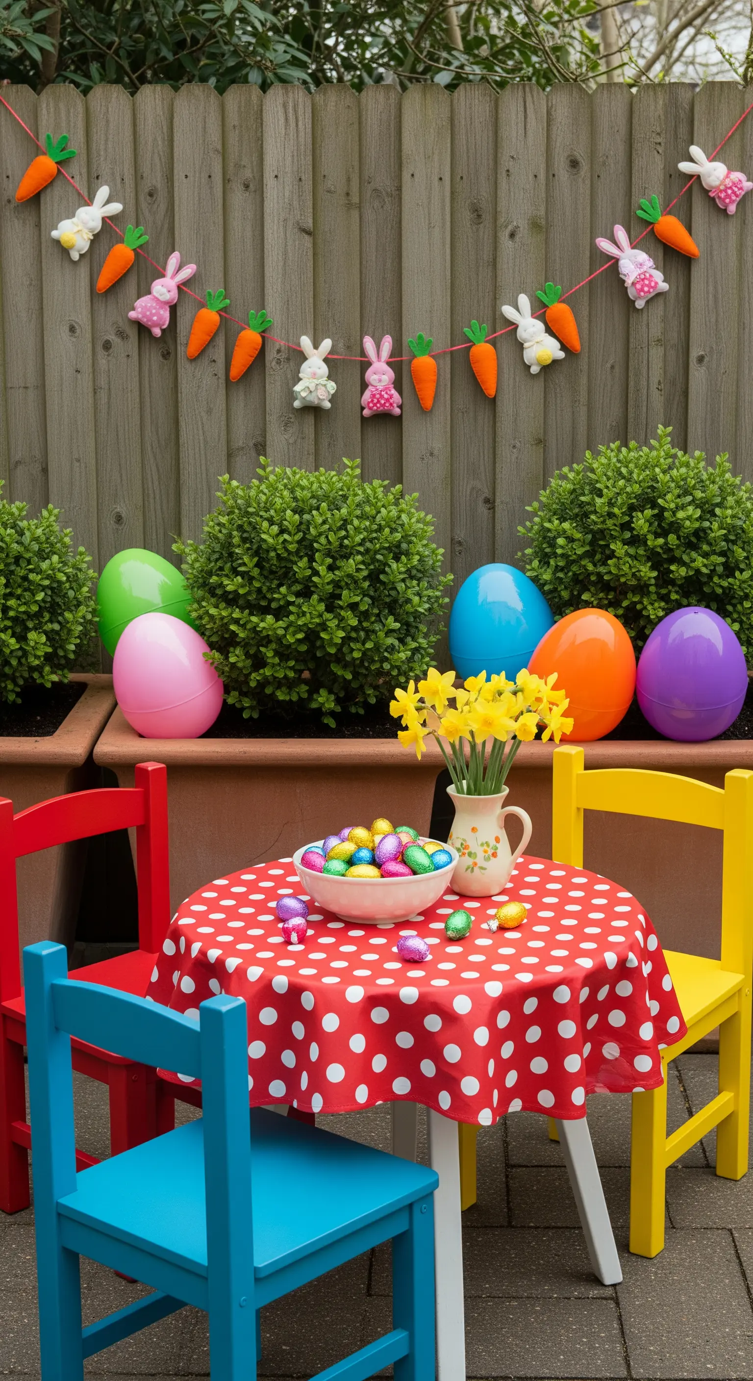 Kinderfreundliche Ecke mit bunter Hasengirlande
