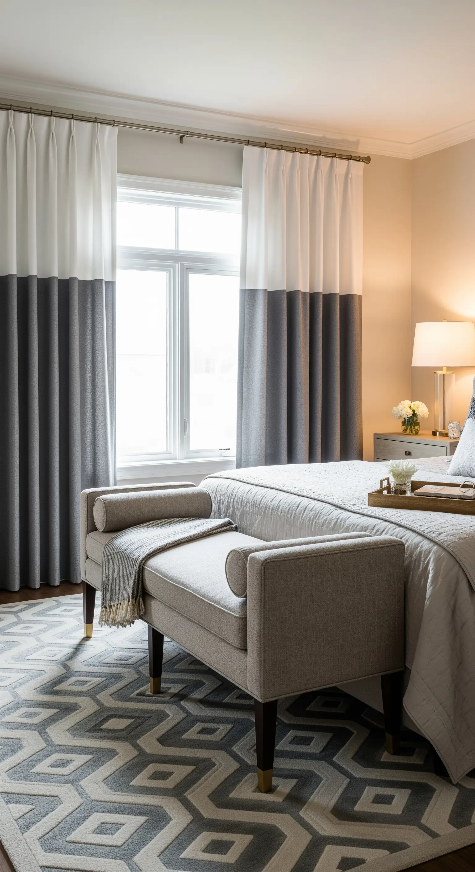 Zweifarbige Vorhänge in Weiß und Grau