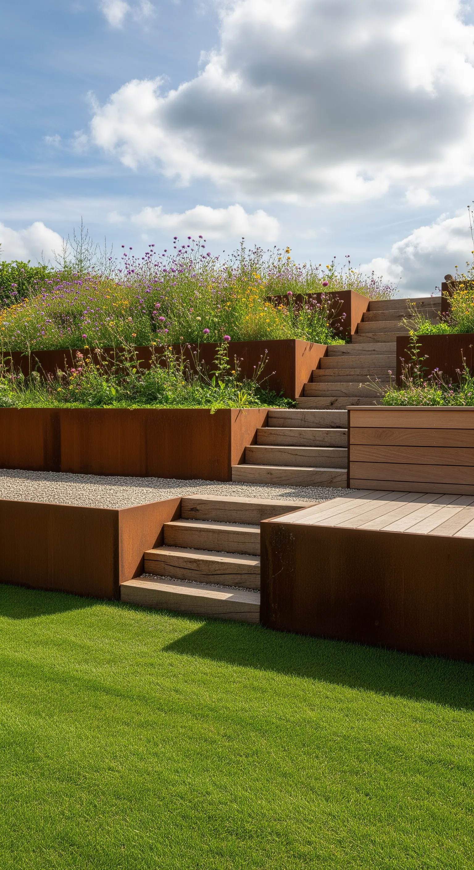 Treppenstufen und Beeteinfassungen aus Cortenstahl