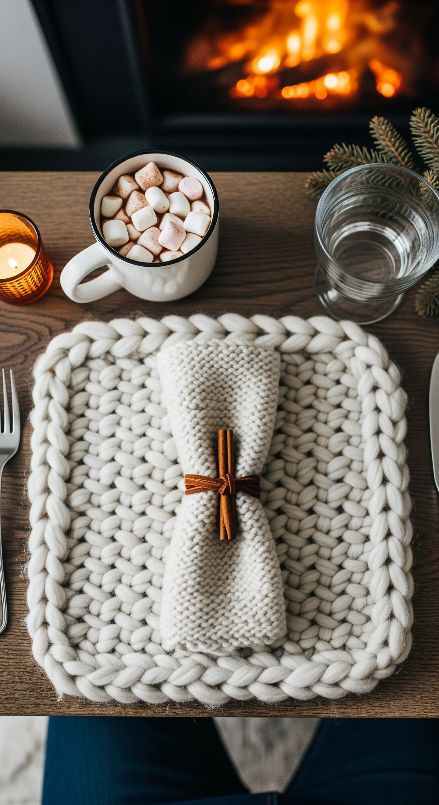 Grobstrick-Platzset mit Zimtstangen-Deko