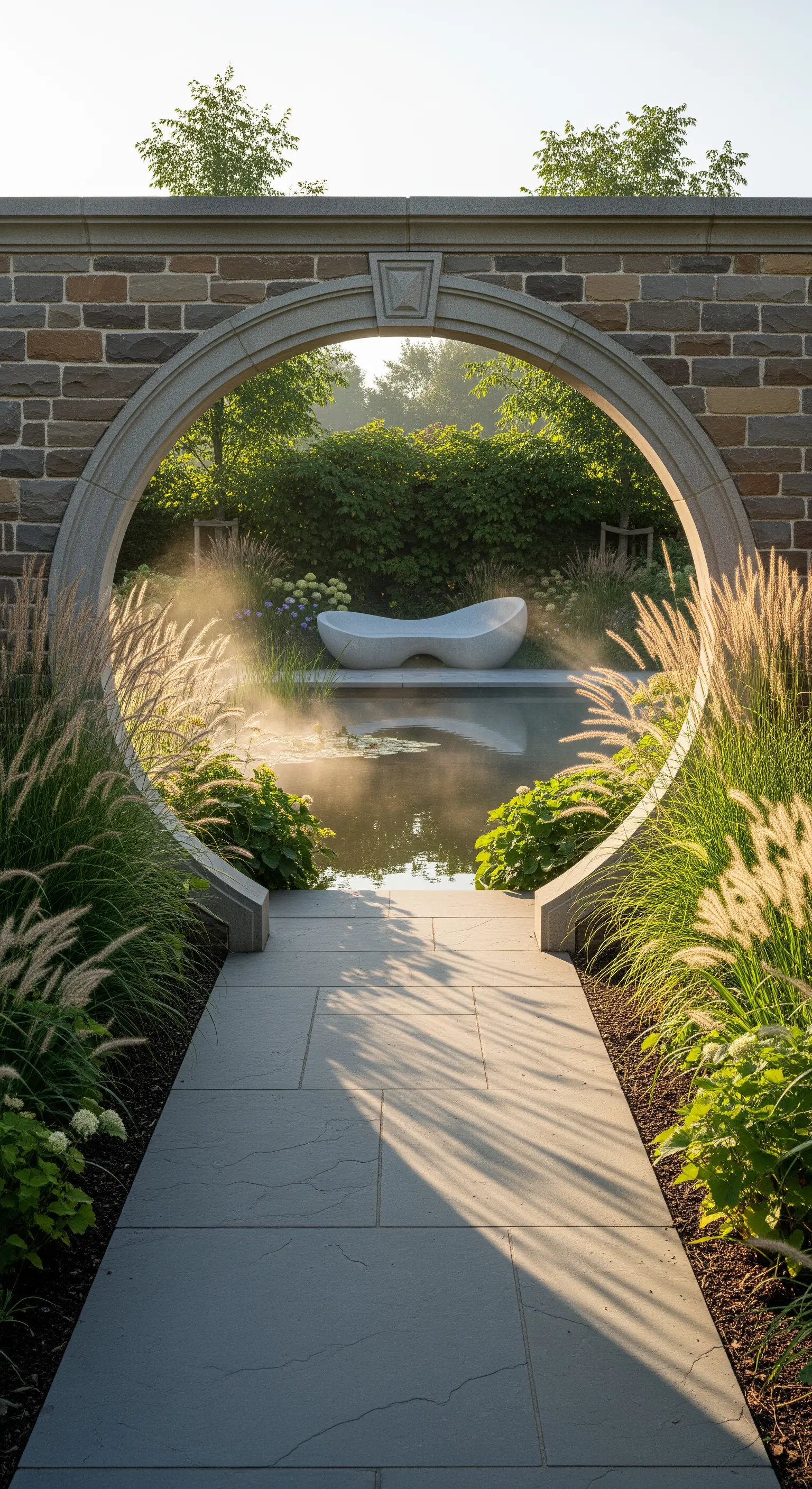 Runder Mauerdurchgang im Garten