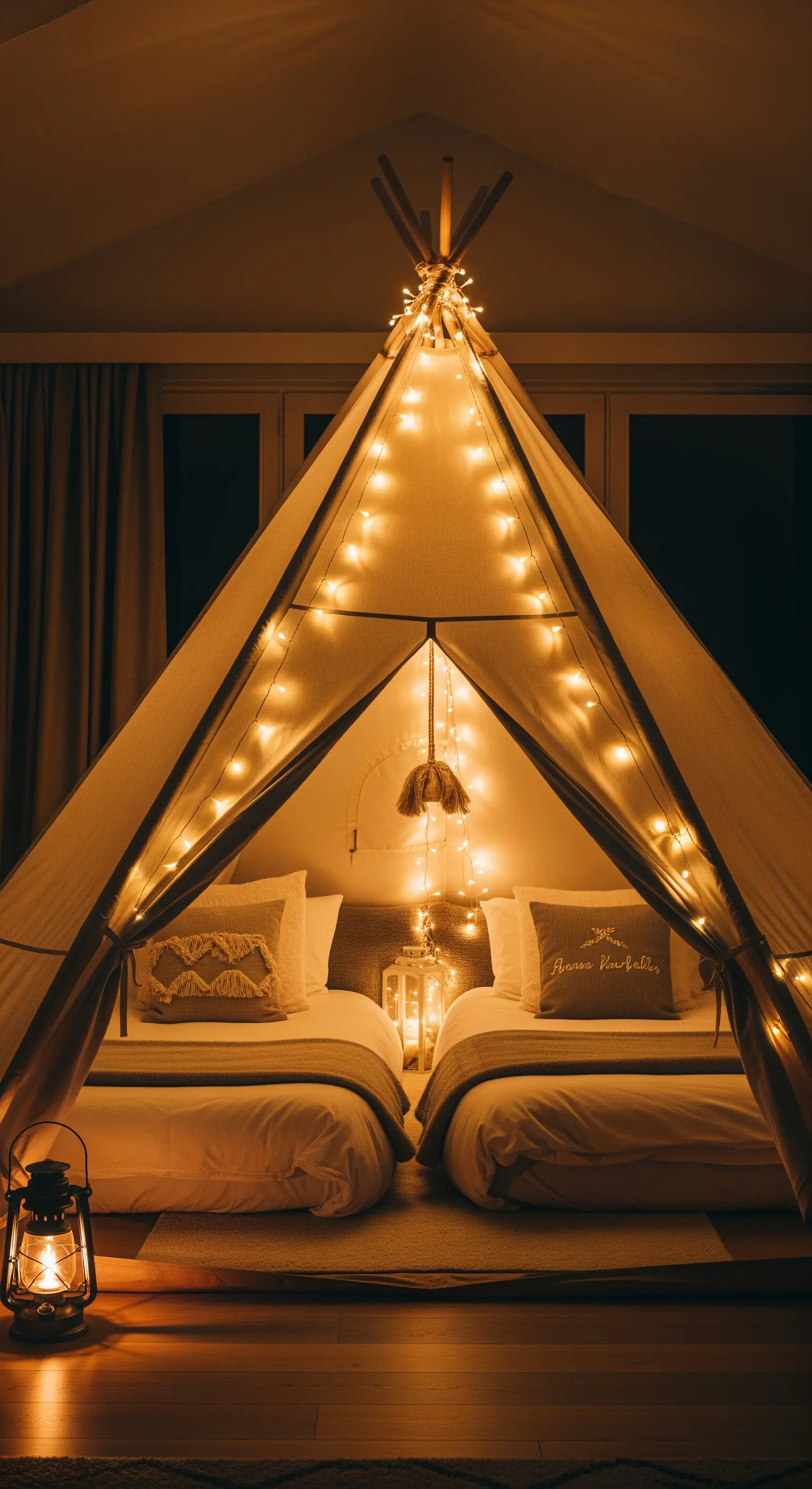 Beleuchtetes Tipi-Zelt im Wohnzimmer