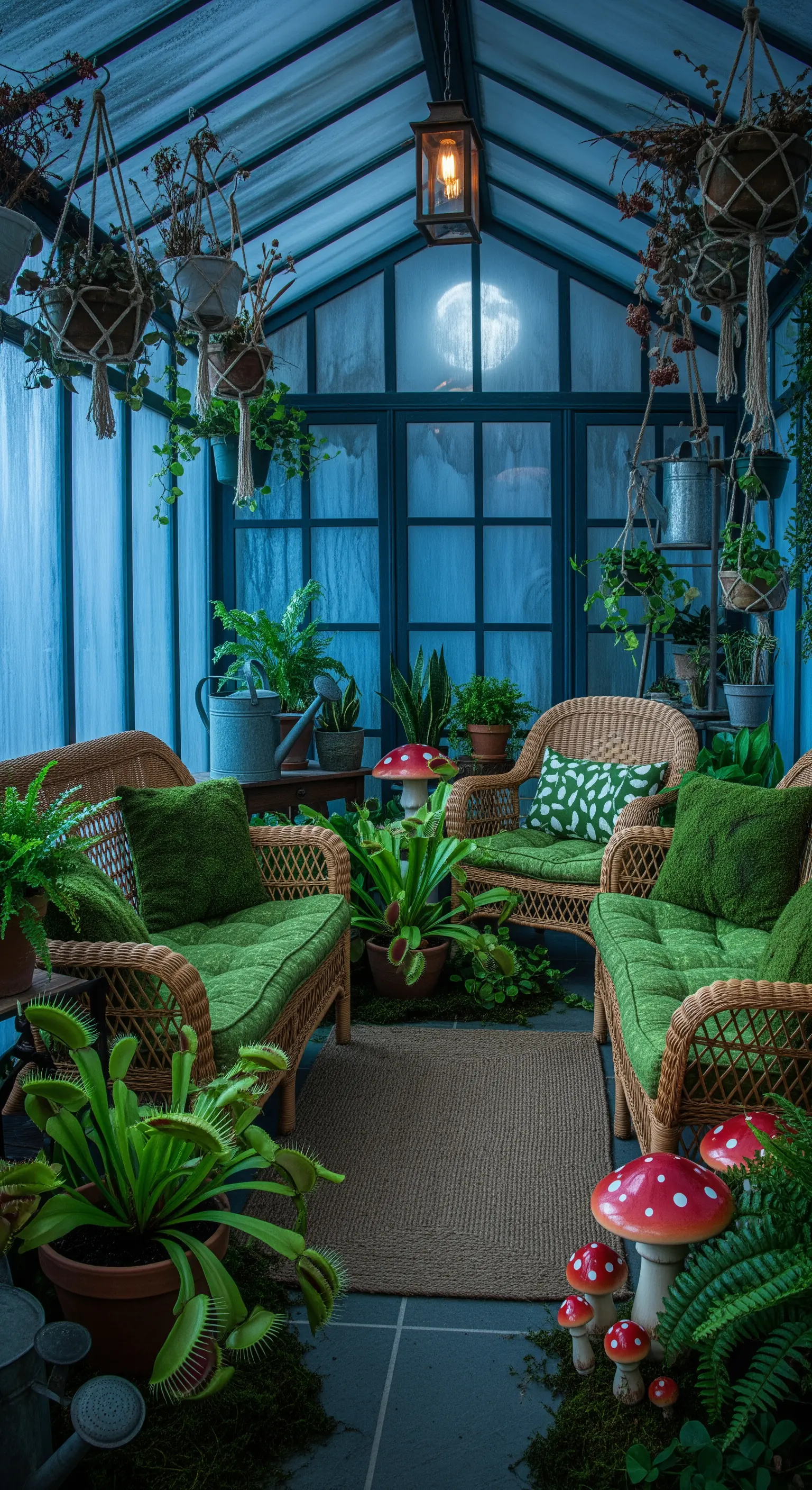 Wintergarten mit fleischfressenden Pflanzen und Pilzen