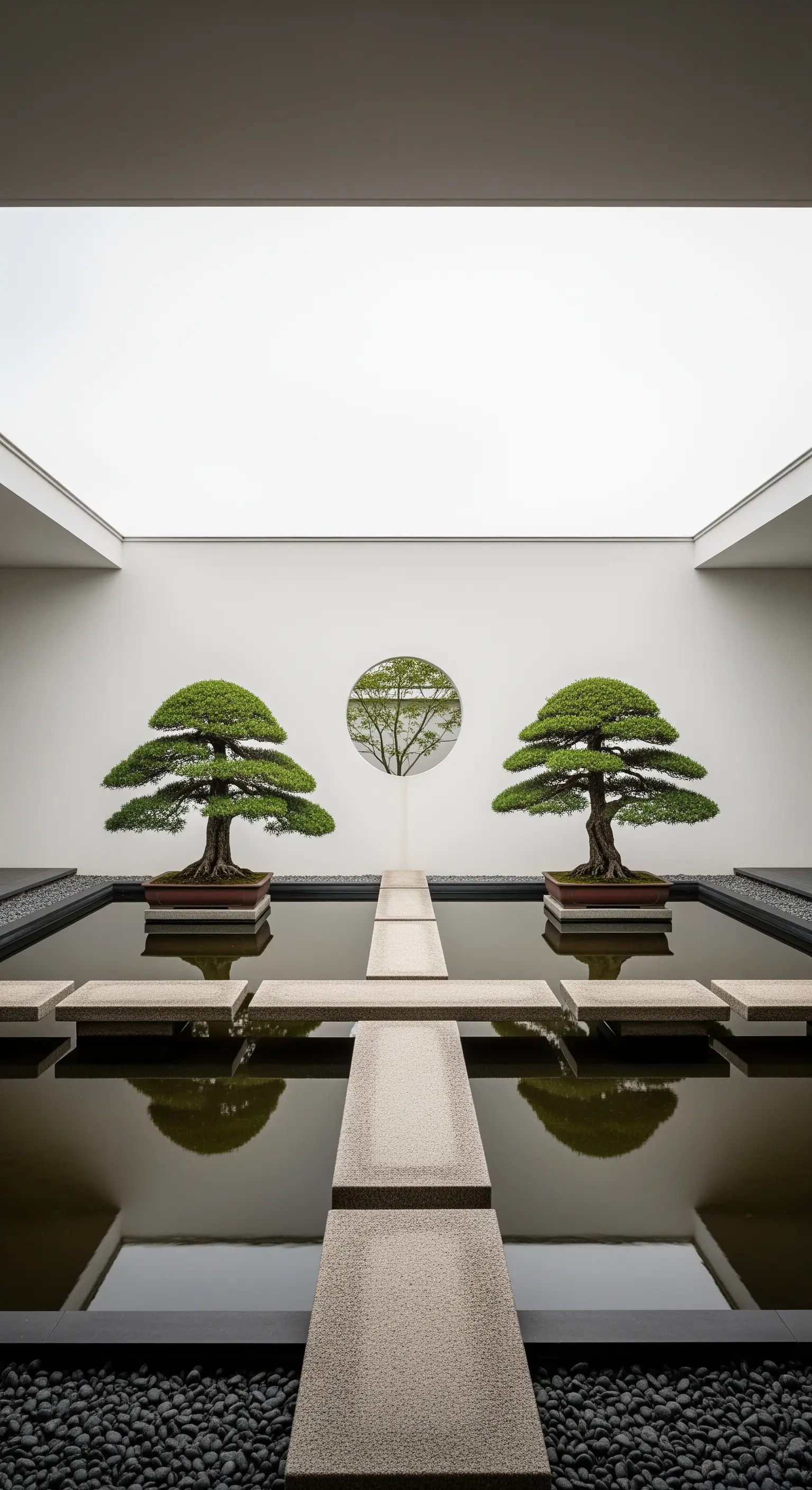 Einzelner Baum im Wasserbecken Atrium