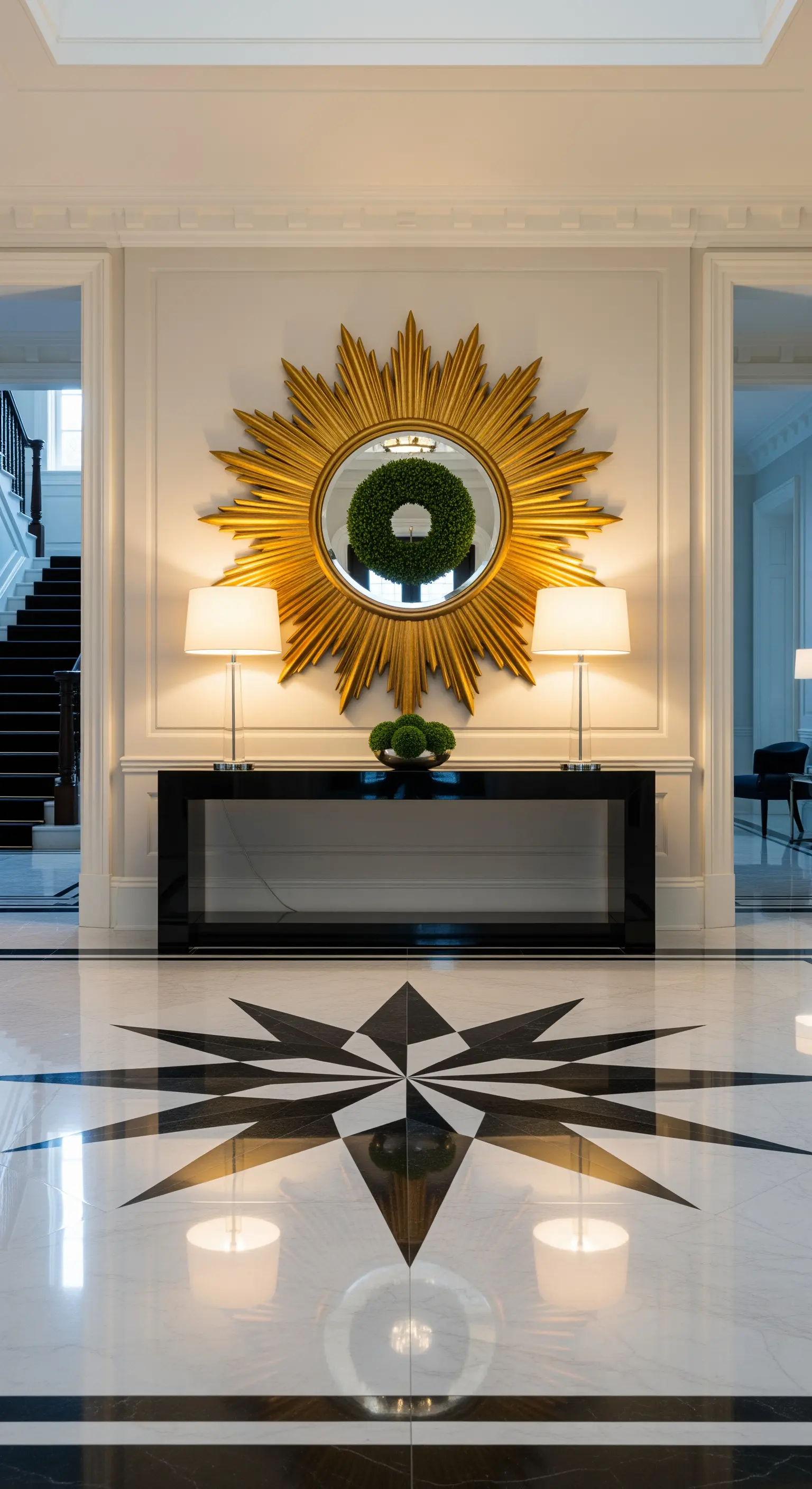 Grüner Kranz mittig in goldenem Sonnenspiegel