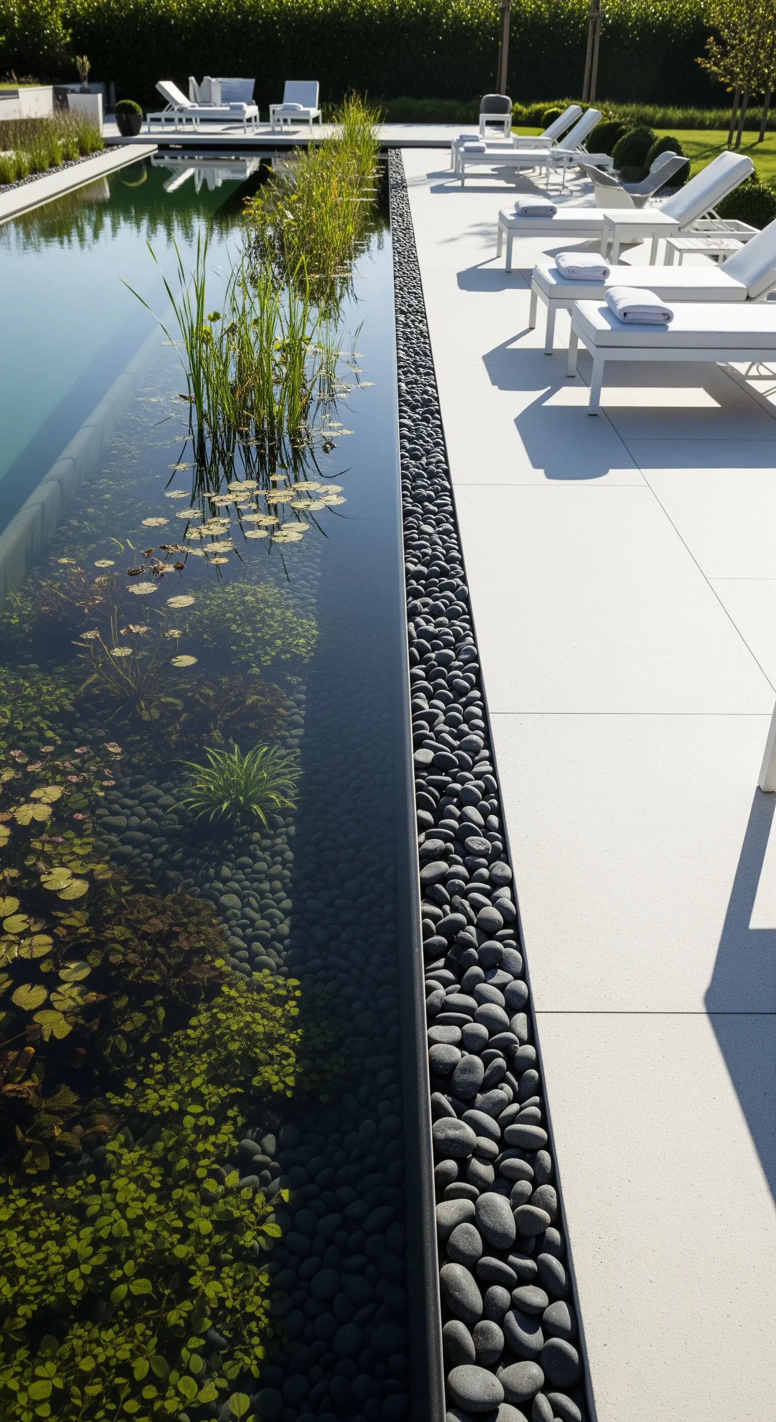 Moderner Wasserkanal mit Kieselsteinen