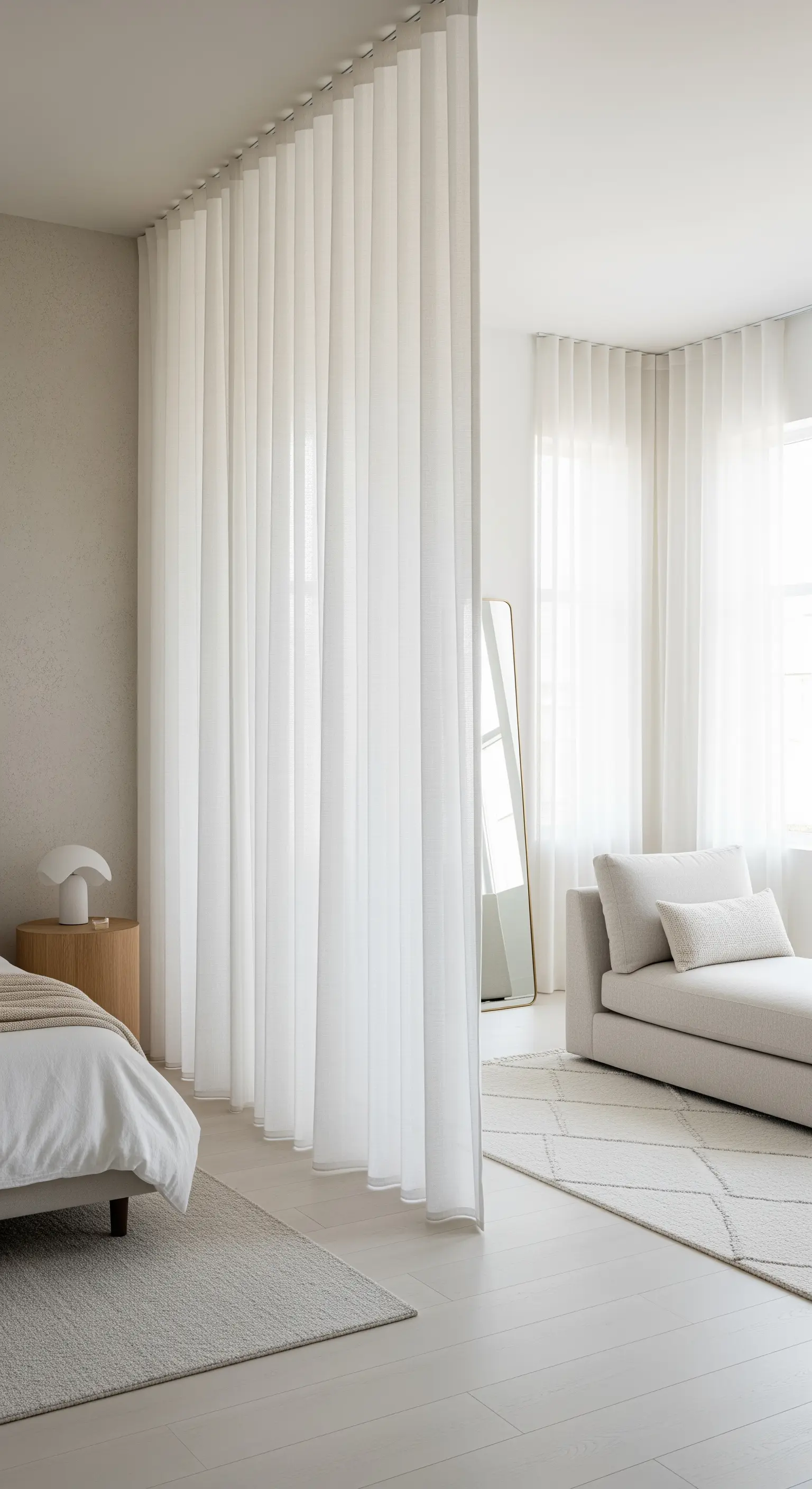 Weißer transparenter Vorhang als Raumteiler