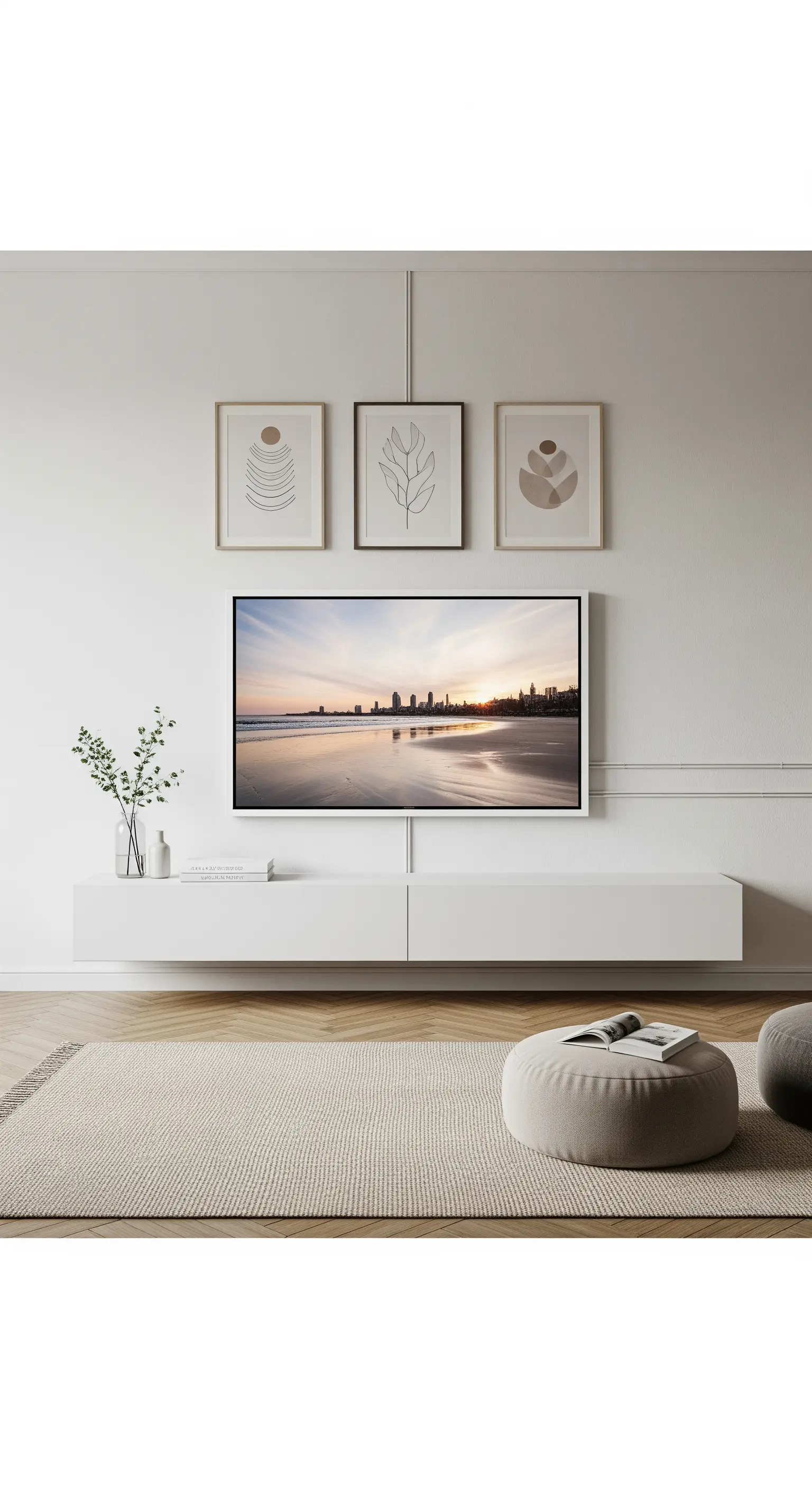 TV als Teil einer minimalistischen Bildergalerie