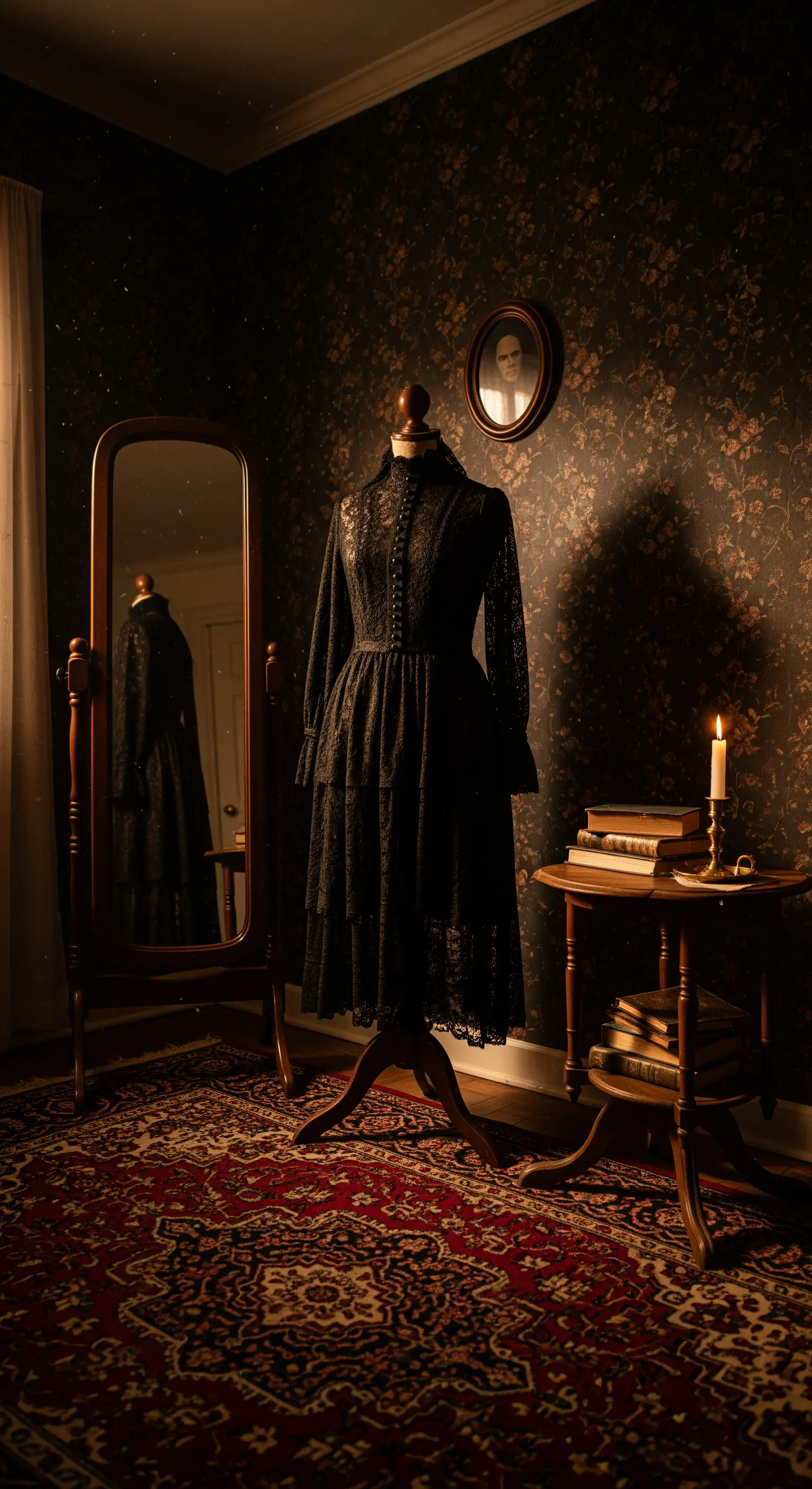 Schneiderpuppe im schwarzen Spitzenkleid