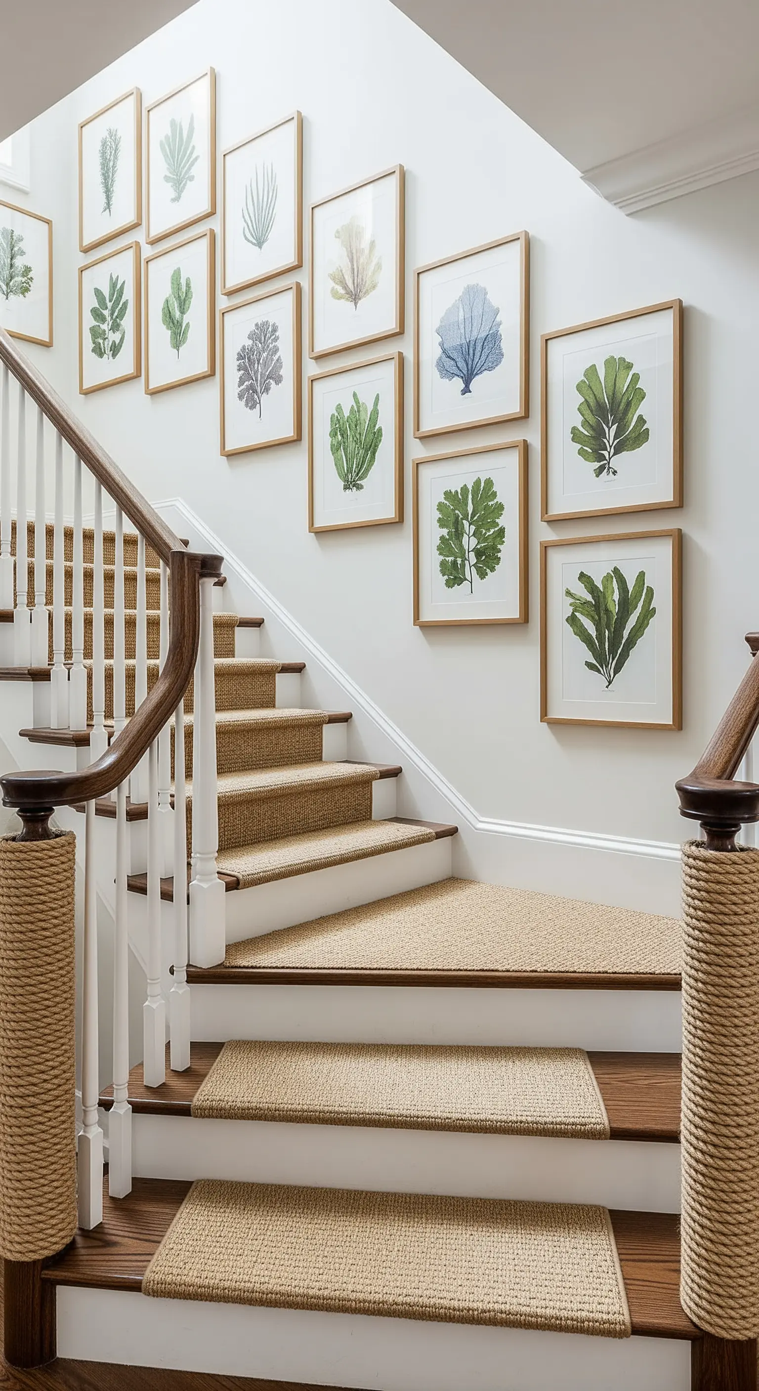 Treppenaufgang mit Bildergalerie und Tau-Geländer