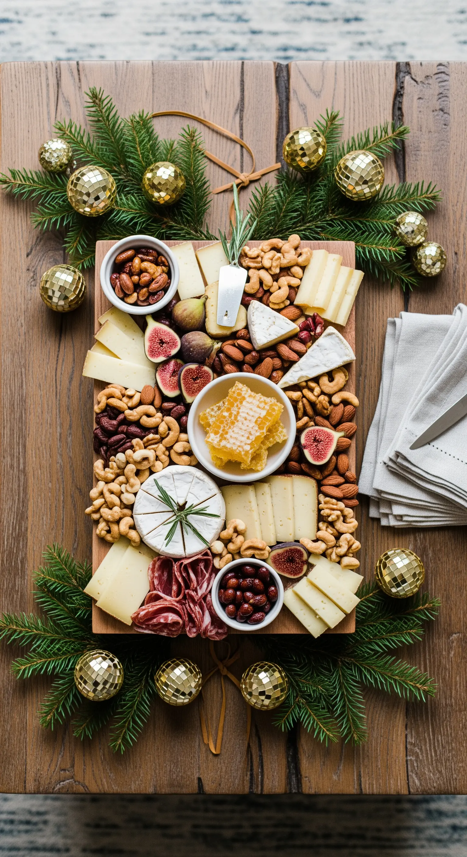 Käseplatte dekoriert mit kleinen Discokugeln