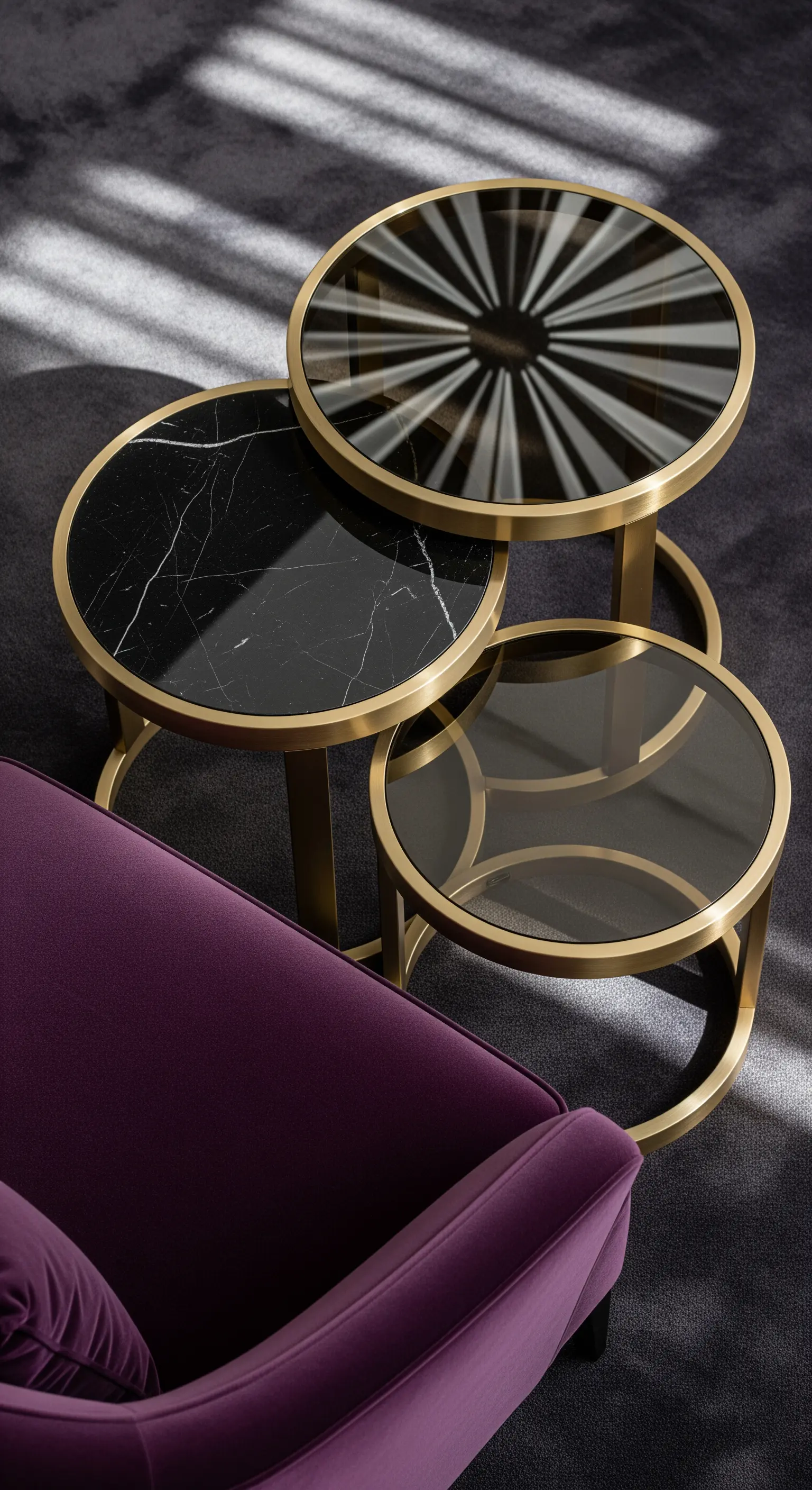 Dreier-Set Beistelltische aus Marmor und Glas