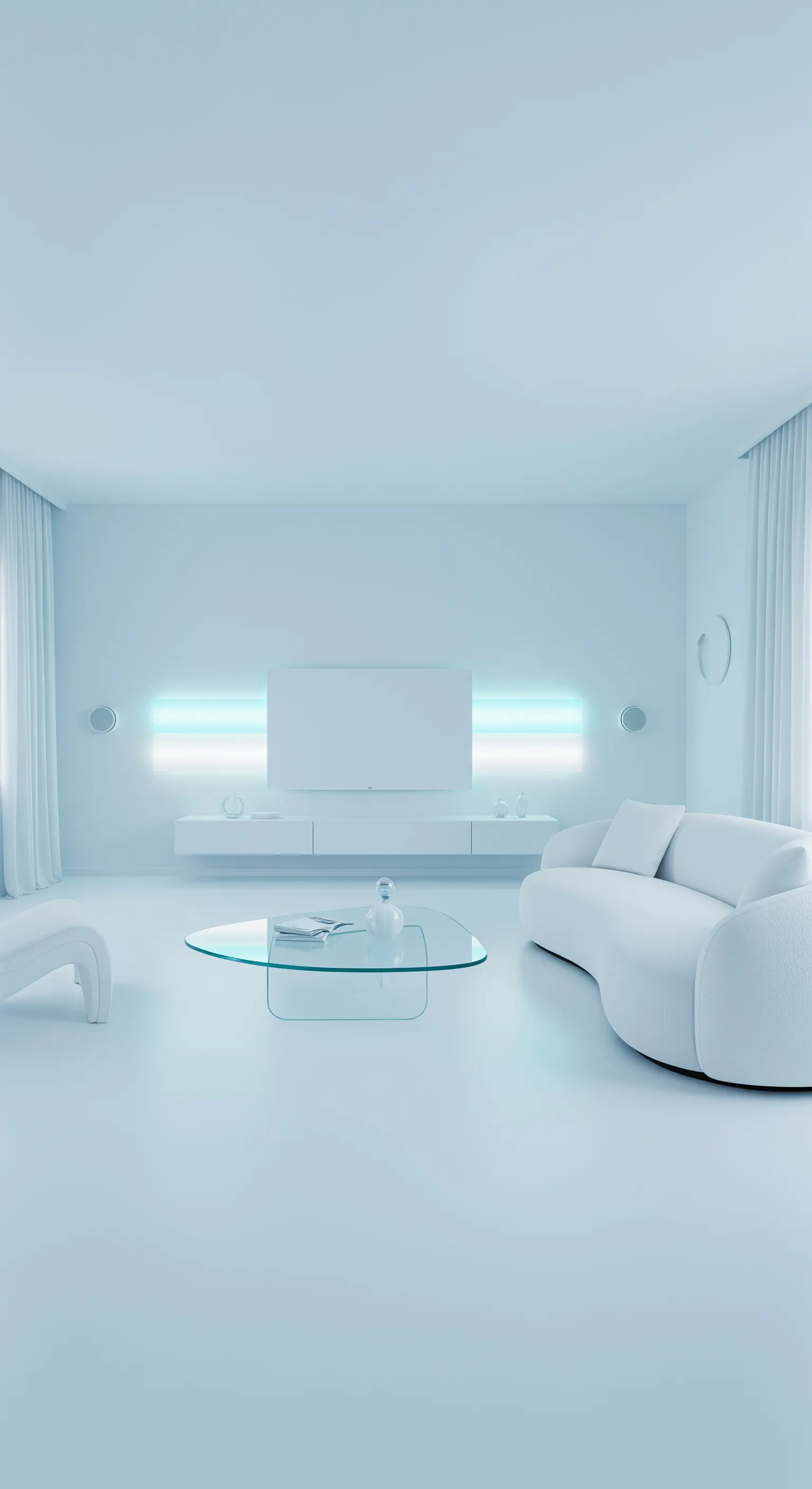 Weißes futuristisches Zimmer mit indirekter Neonbeleuchtung