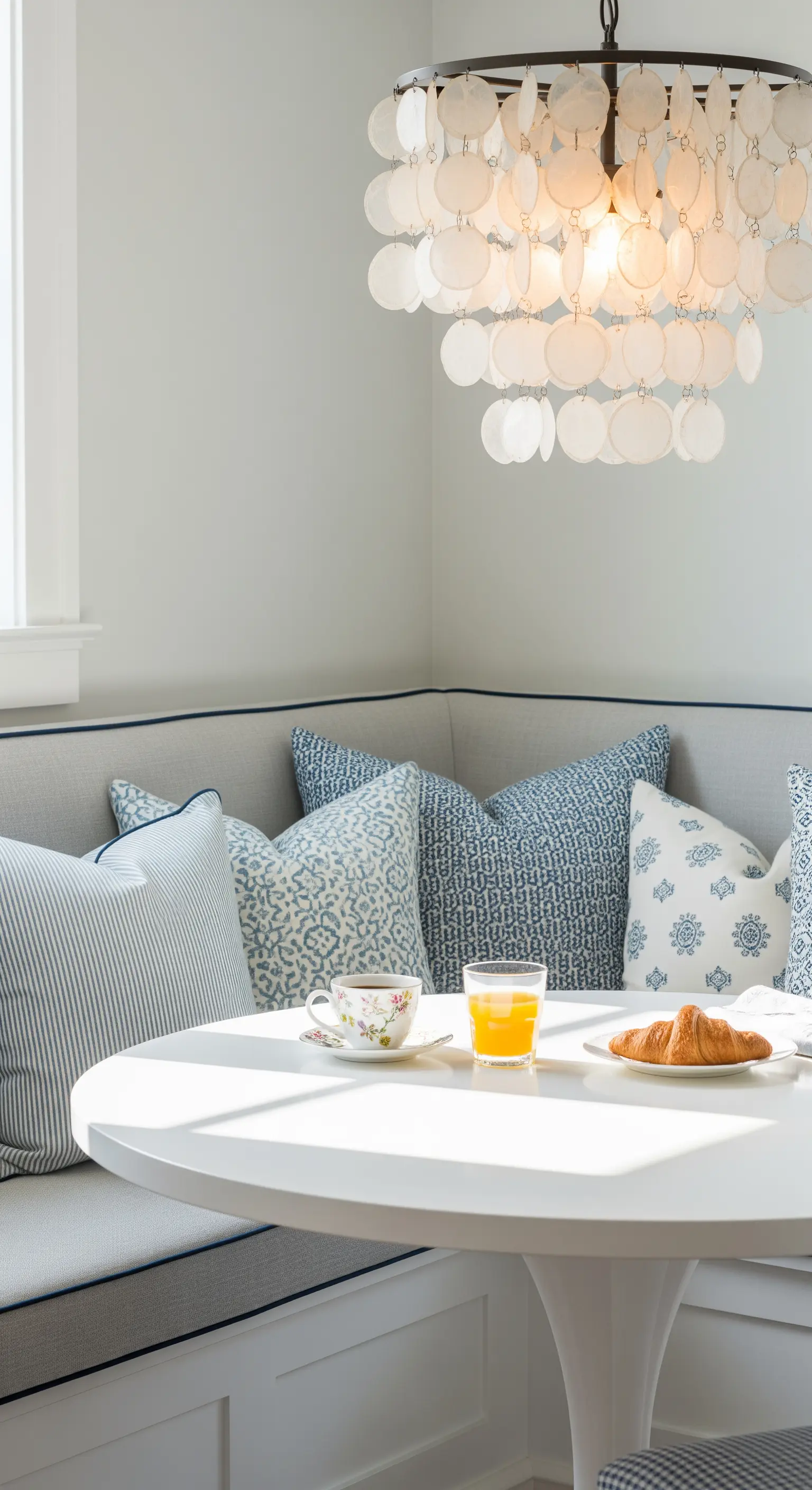 Frühstücksecke mit Eckbank und Muschel-Lampe