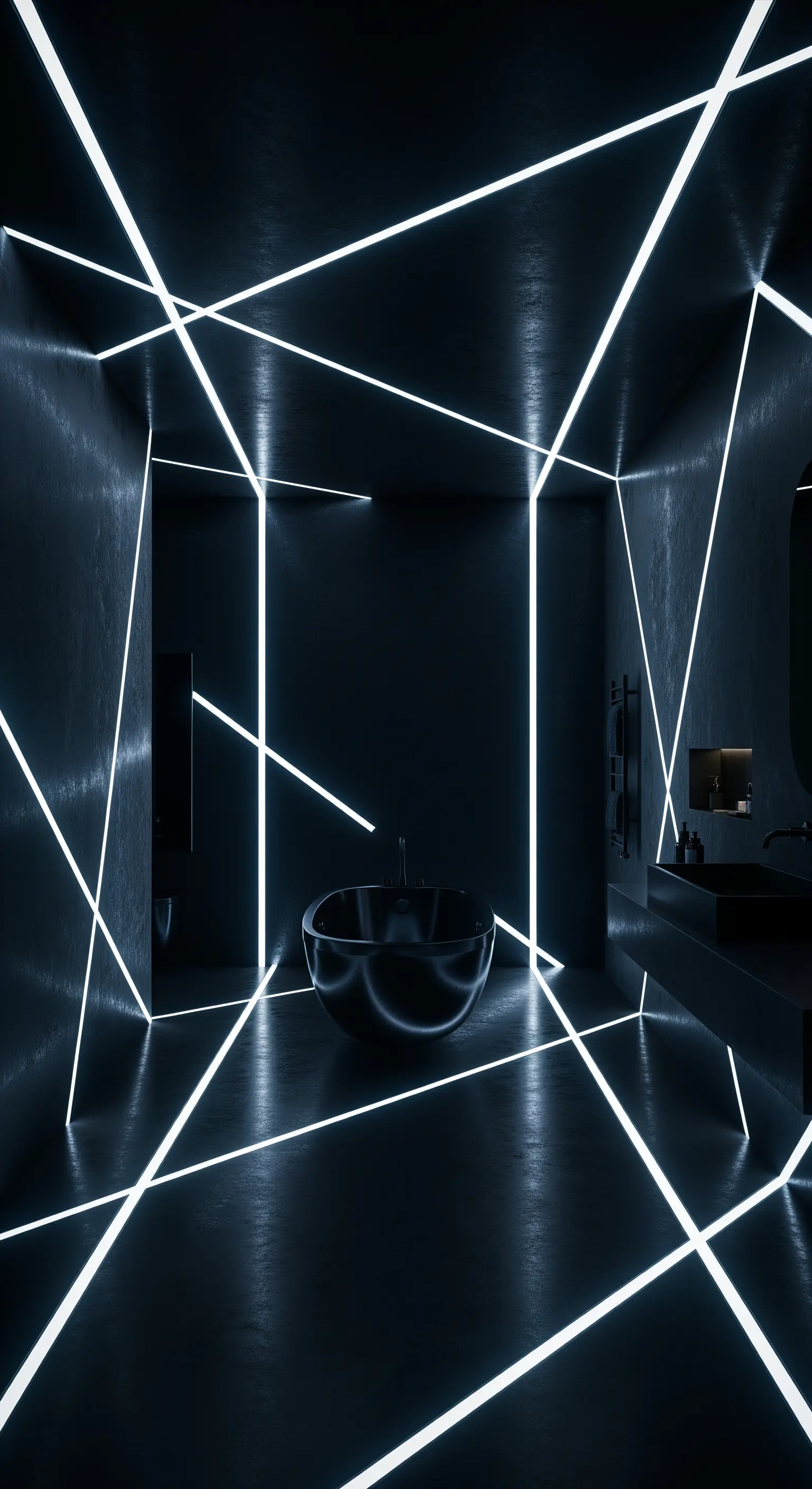 Futuristische LED-Linien in dunklem Bad
