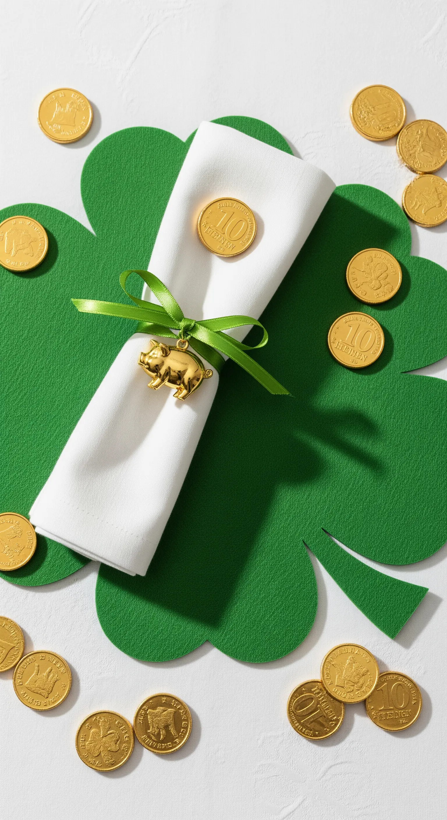 Kleeblatt-Filzuntersetzer mit goldenem Schweine-Anhänger