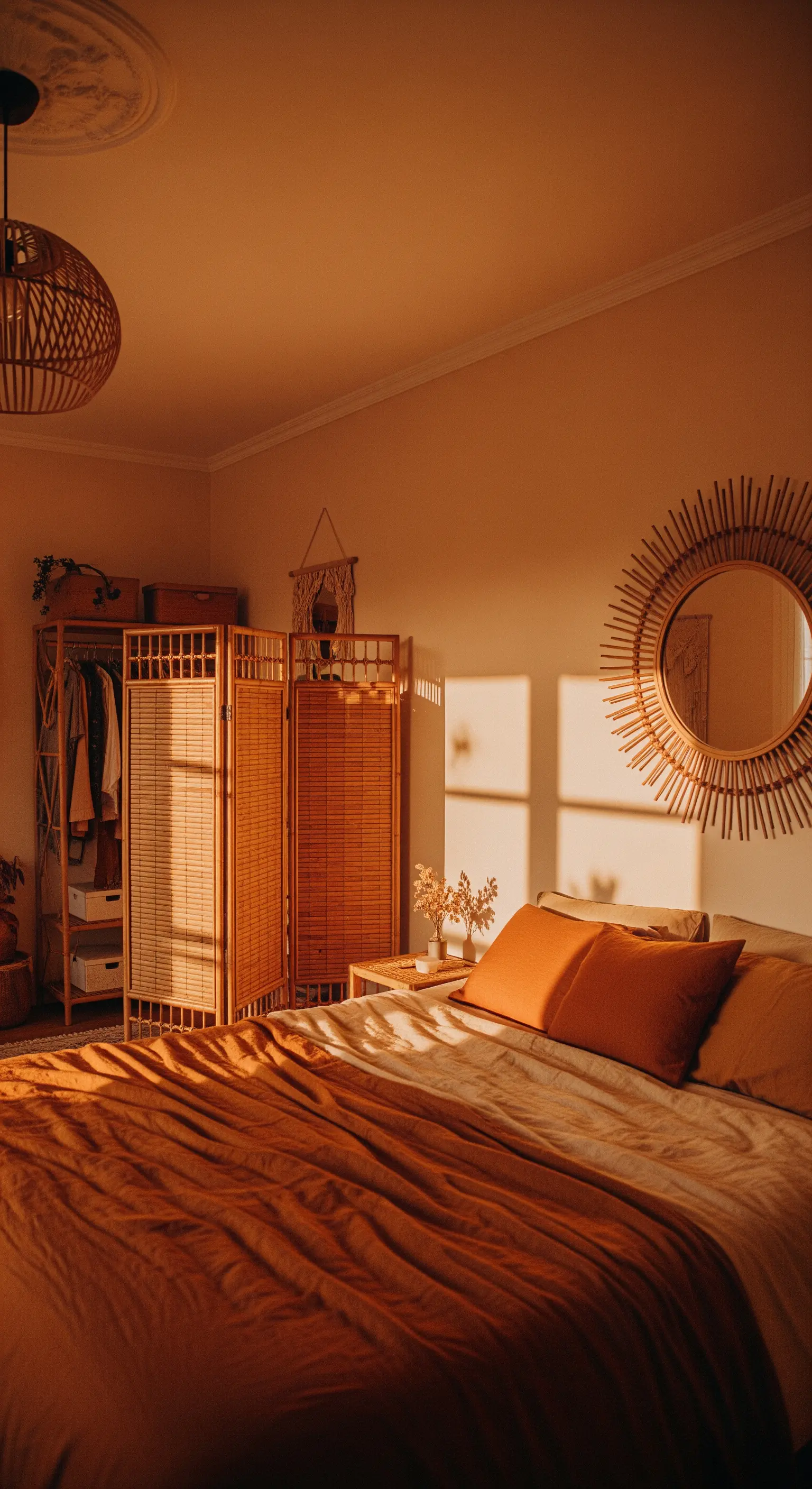 Warmes Schlafzimmer in Orange und Ocker