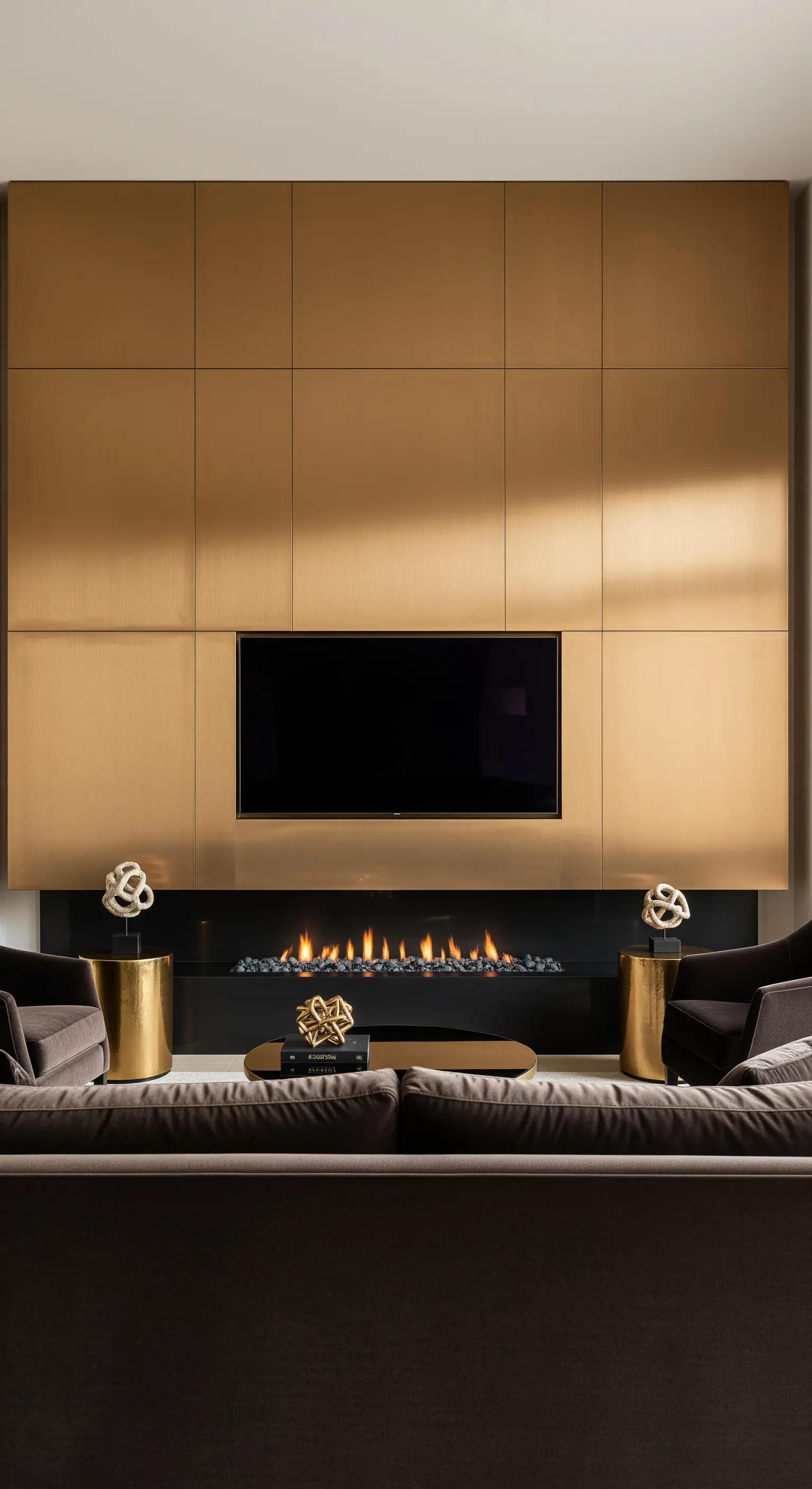 Wandverkleidung aus goldenen Metallplatten