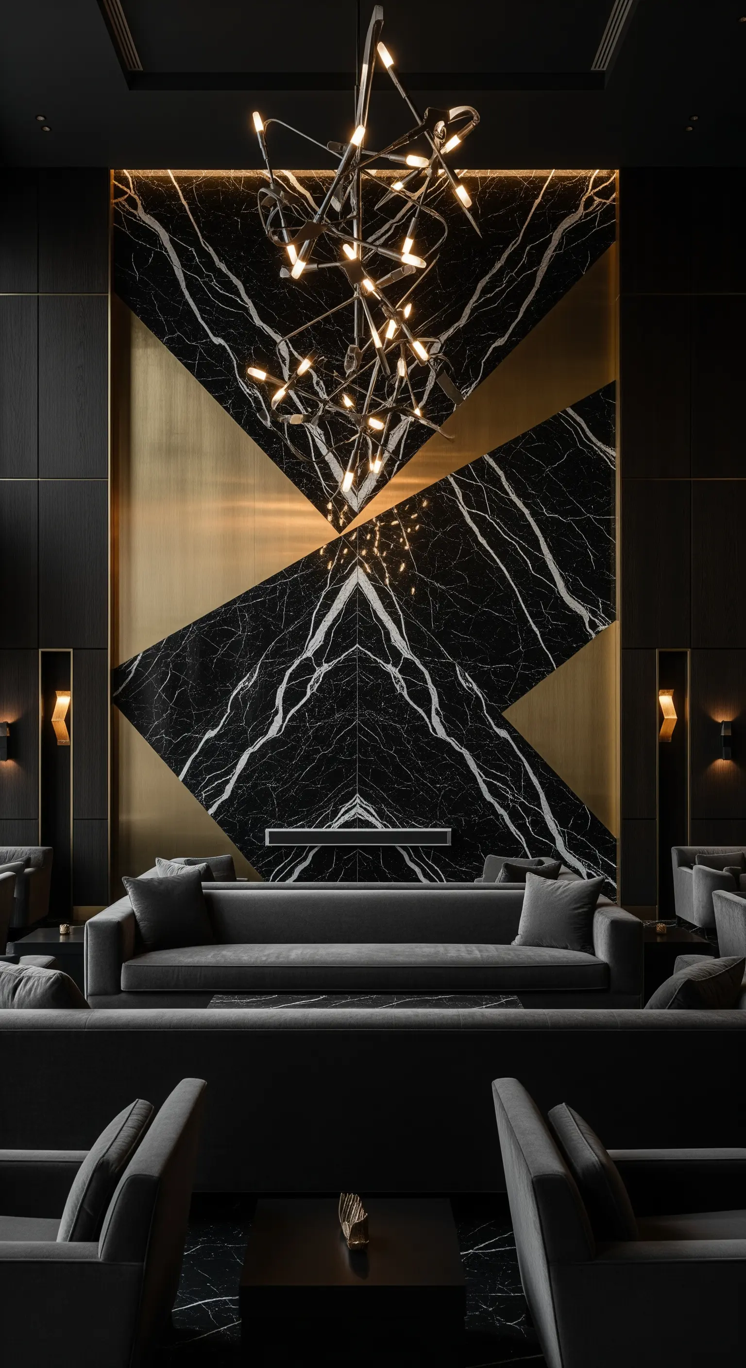 Schwarzer und goldener Marmor in geometrischem Muster