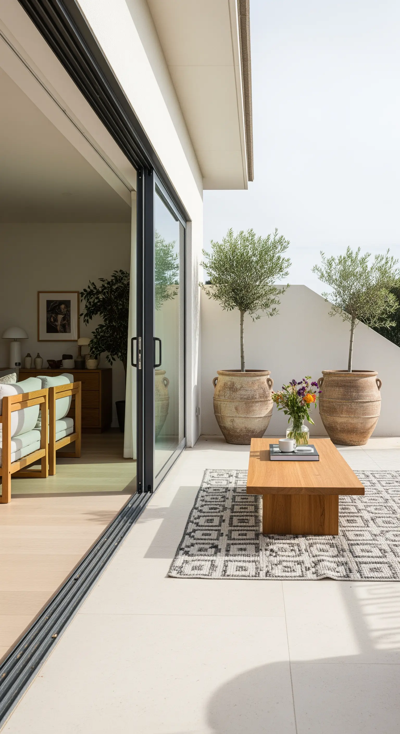 Nahtloser Übergang von Wohnzimmer zu Terrasse mit Pflanzen