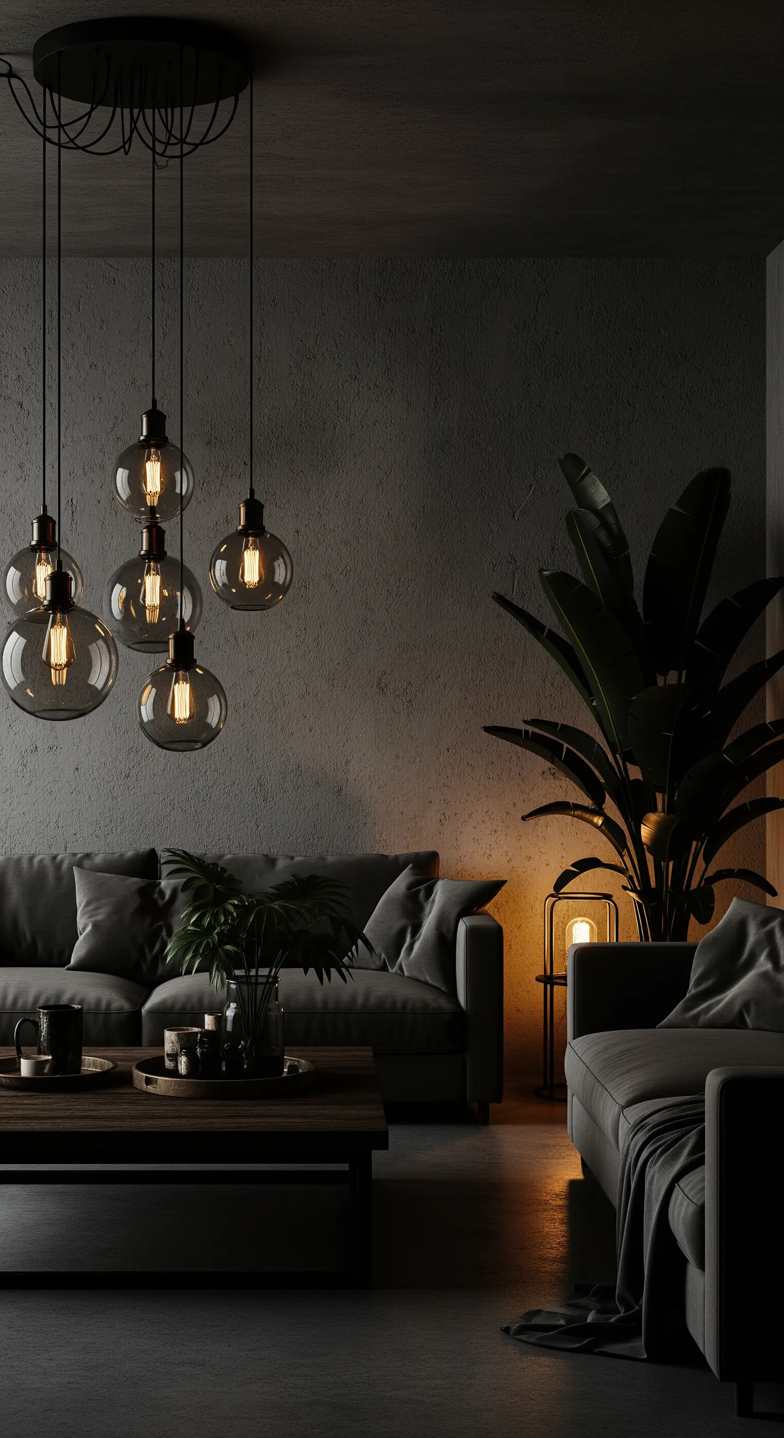 Gruppe von Edison-Glühbirnen vor Betonwand