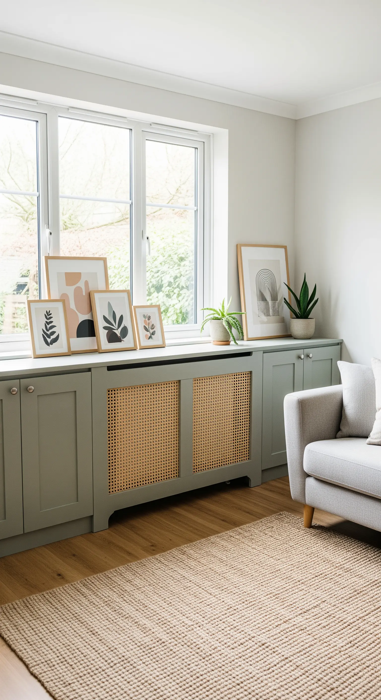 Grüne Heizkörperverkleidung mit Wiener Geflecht