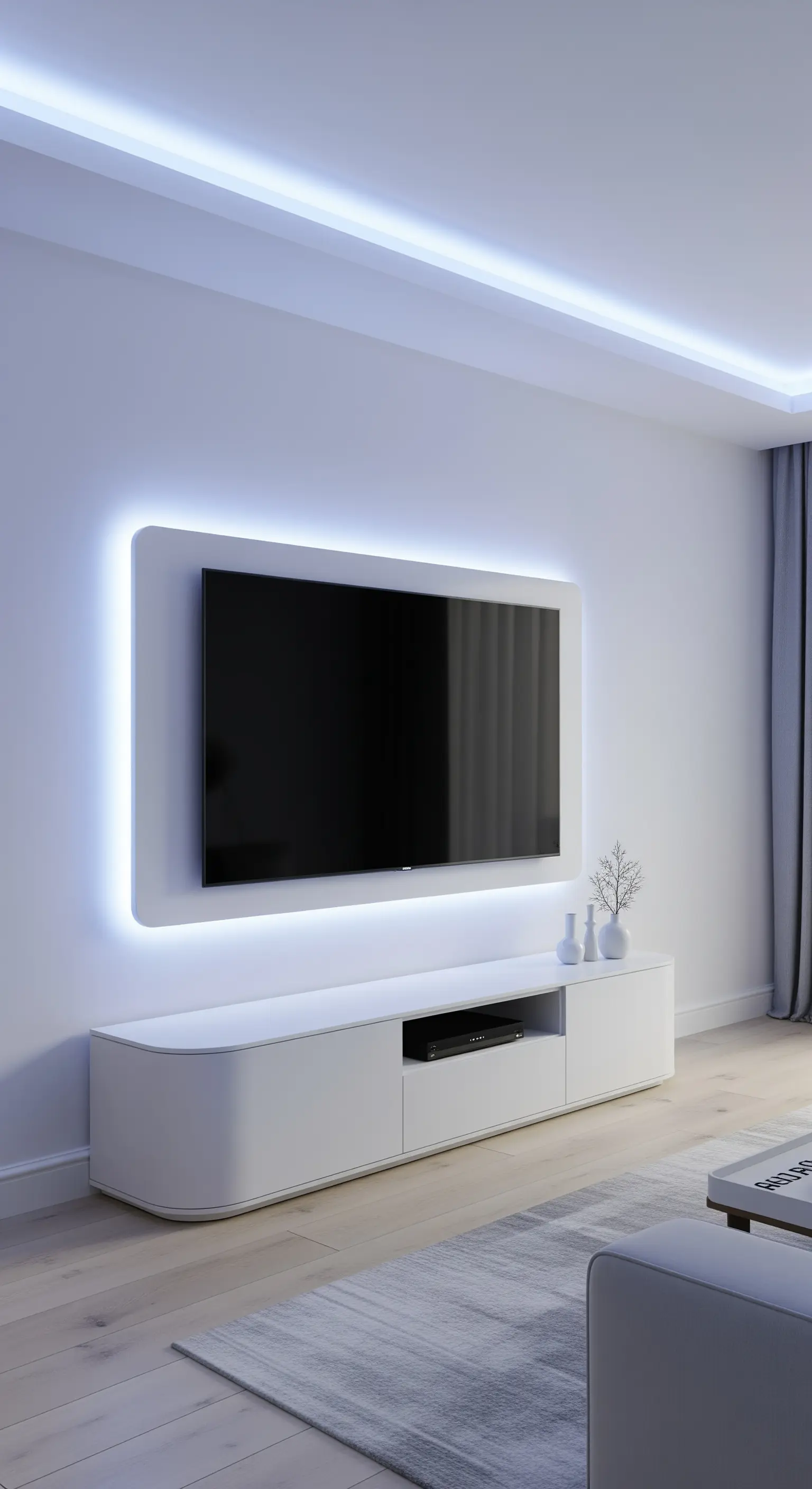 TV auf weißem Paneel mit LED-Hintergrundbeleuchtung
